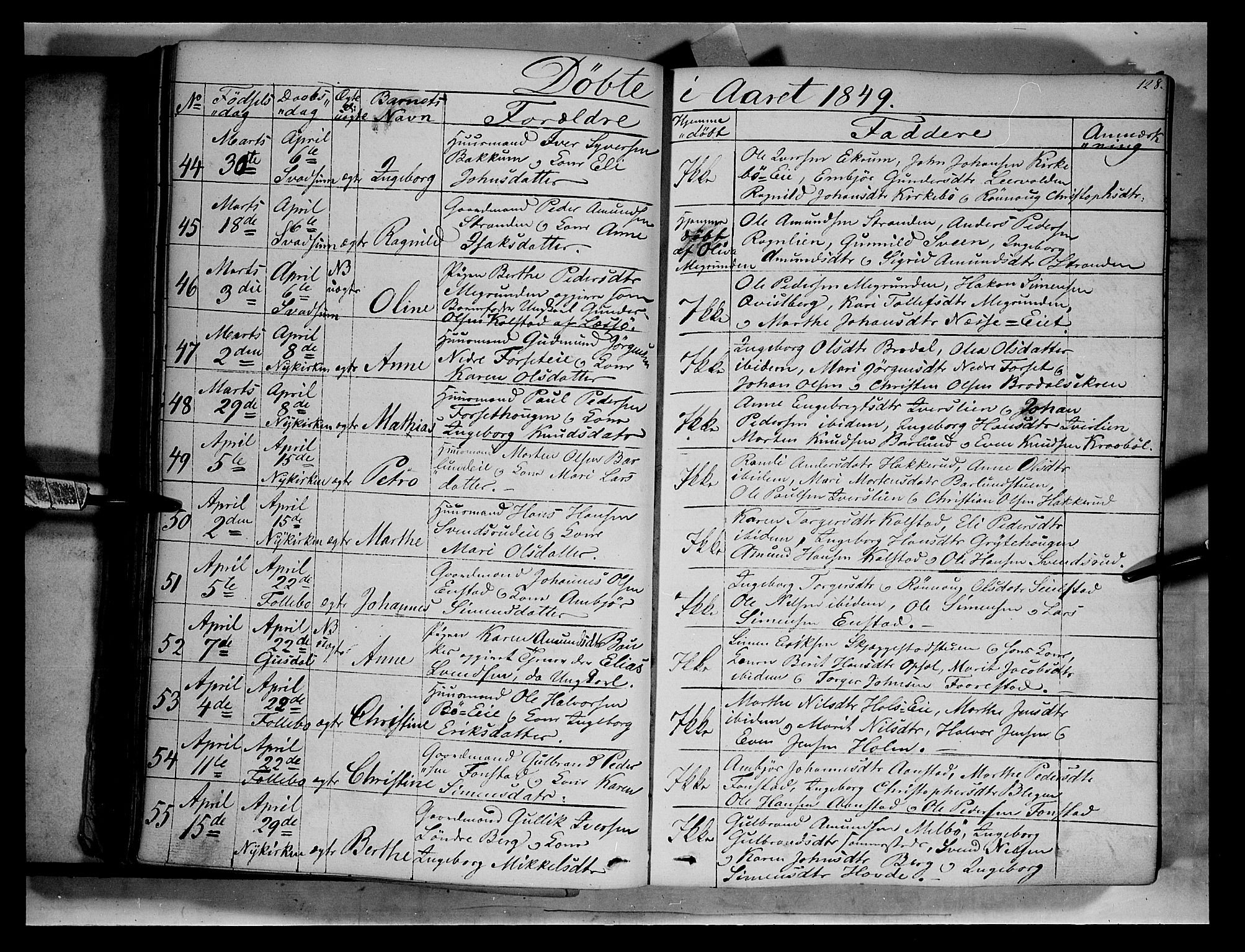 Gausdal prestekontor, SAH/PREST-090/H/Ha/Haa/L0007: Parish register (official) no. 7, 1840-1850, p. 128