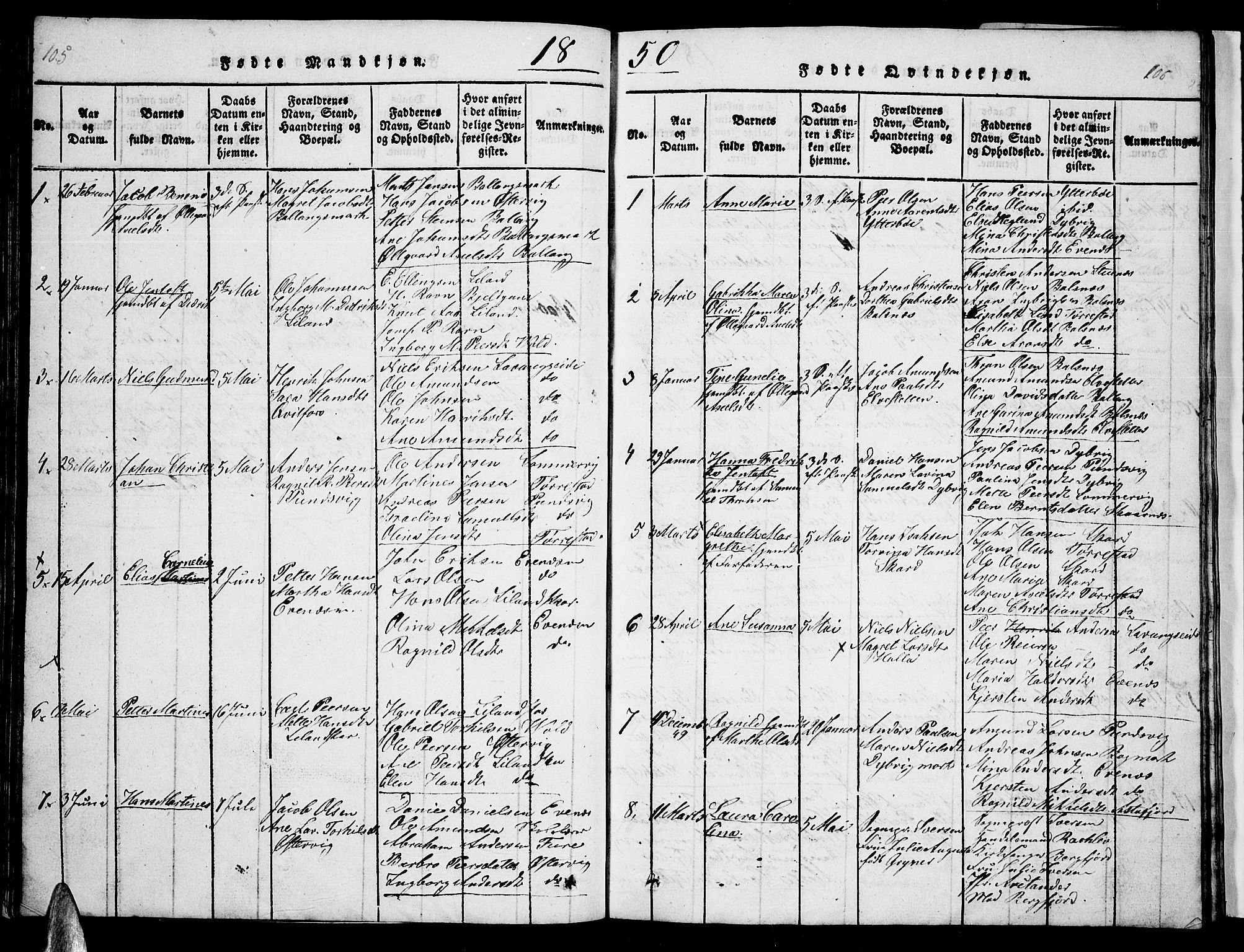 Ministerialprotokoller, klokkerbøker og fødselsregistre - Nordland, SAT/A-1459/863/L0911: Parish register (copy) no. 863C01, 1821-1858, p. 105-106