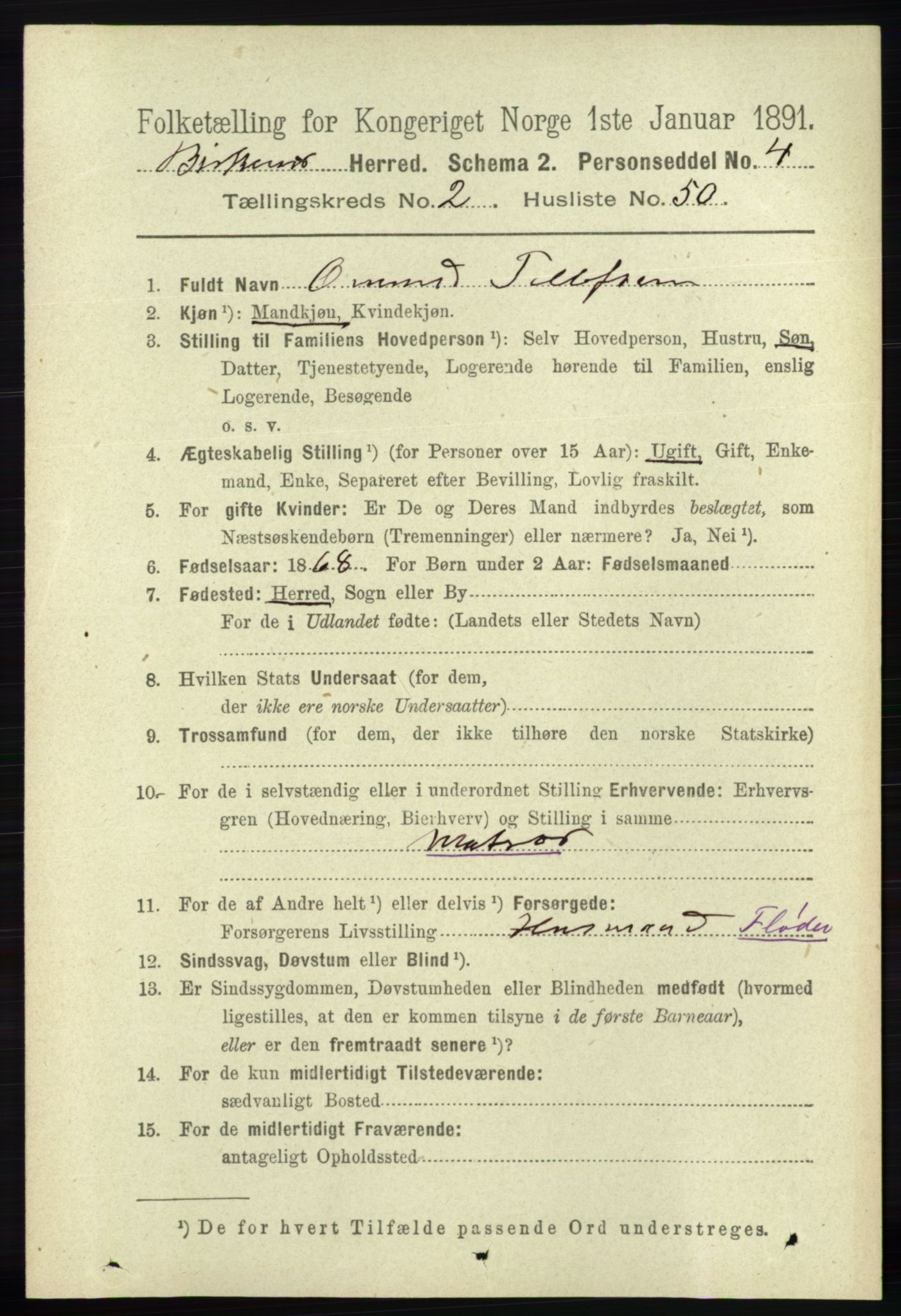 RA, 1891 Census for 0928 Birkenes, 1891, p. 777