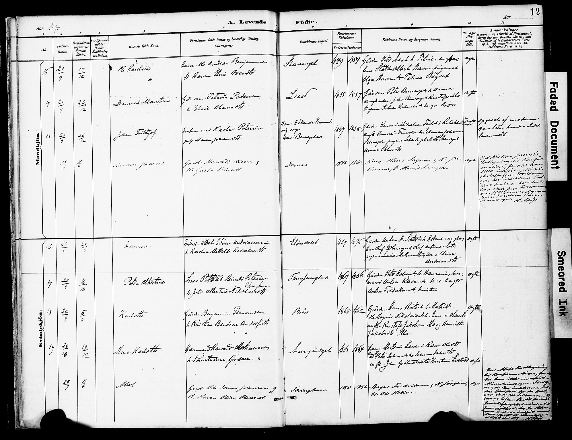 Ministerialprotokoller, klokkerbøker og fødselsregistre - Nord-Trøndelag, AV/SAT-A-1458/742/L0409: Parish register (official) no. 742A02, 1891-1905, p. 12