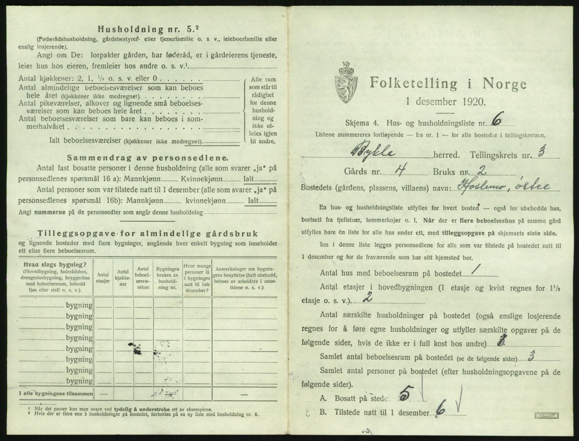 SAK, 1920 census for Bykle, 1920, p. 171