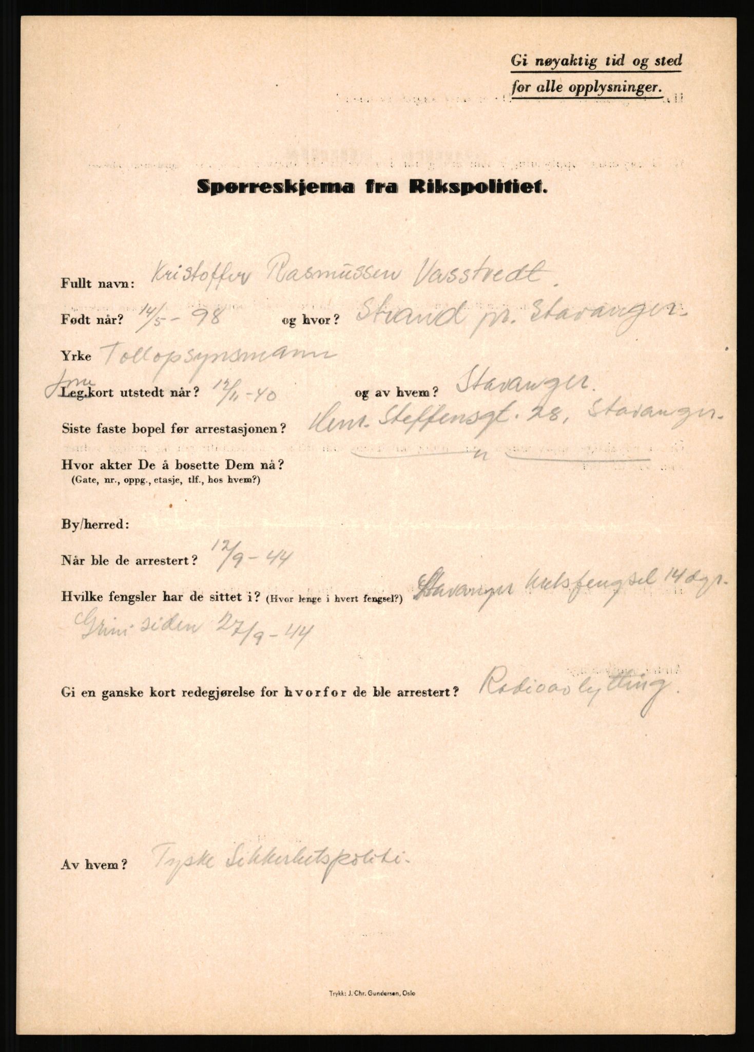 Rikspolitisjefen, AV/RA-S-1560/L/L0017: Tidemann, Hermann G. - Veum, Tjostolv, 1940-1945, p. 958