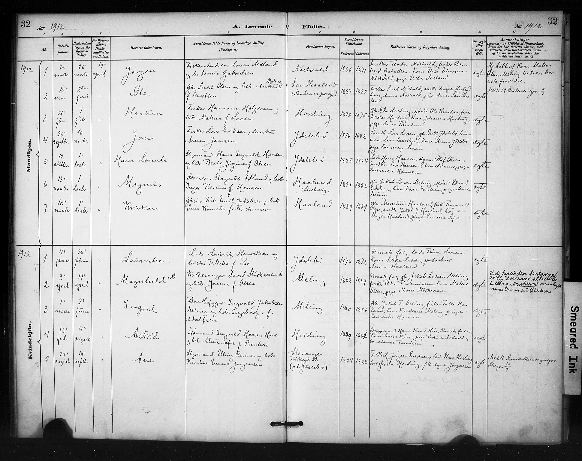 Rennesøy sokneprestkontor, AV/SAST-A -101827/H/Ha/Haa/L0013: Parish register (official) no. A 12, 1888-1916, p. 32