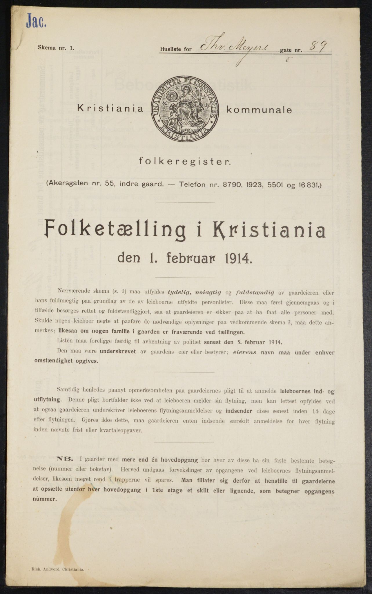 OBA, Municipal Census 1914 for Kristiania, 1914, p. 112224