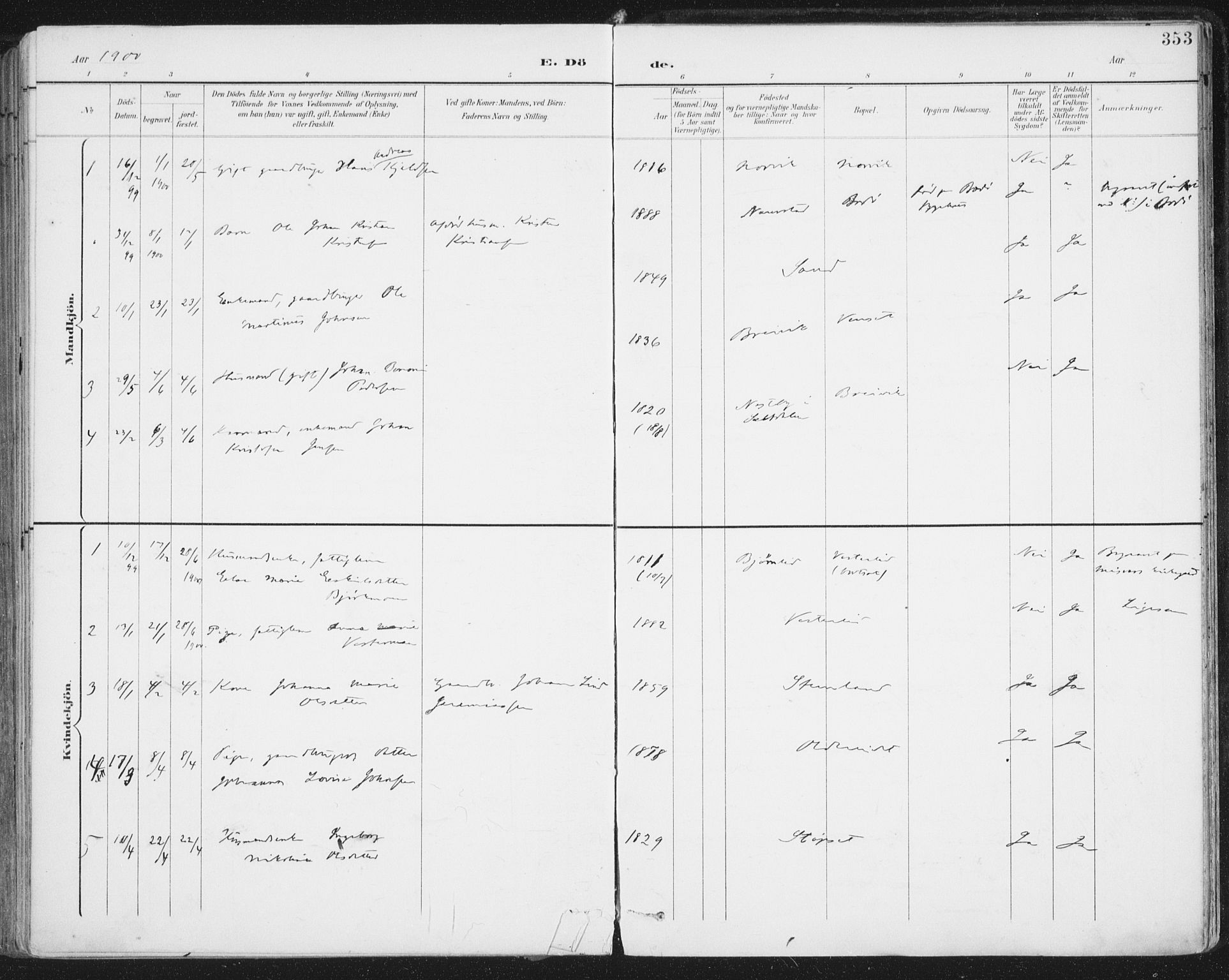 Ministerialprotokoller, klokkerbøker og fødselsregistre - Nordland, AV/SAT-A-1459/852/L0741: Parish register (official) no. 852A11, 1894-1917, p. 353