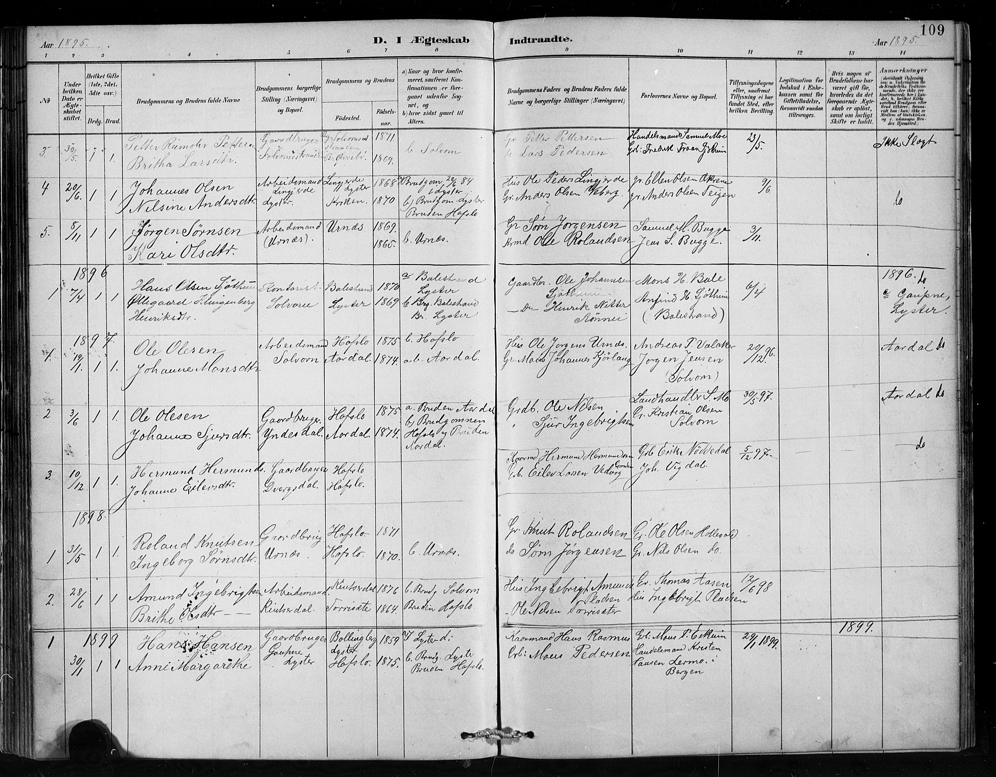 Hafslo sokneprestembete, SAB/A-80301/H/Hab/Habc/L0001: Parish register (copy) no. C 1, 1882-1908, p. 109