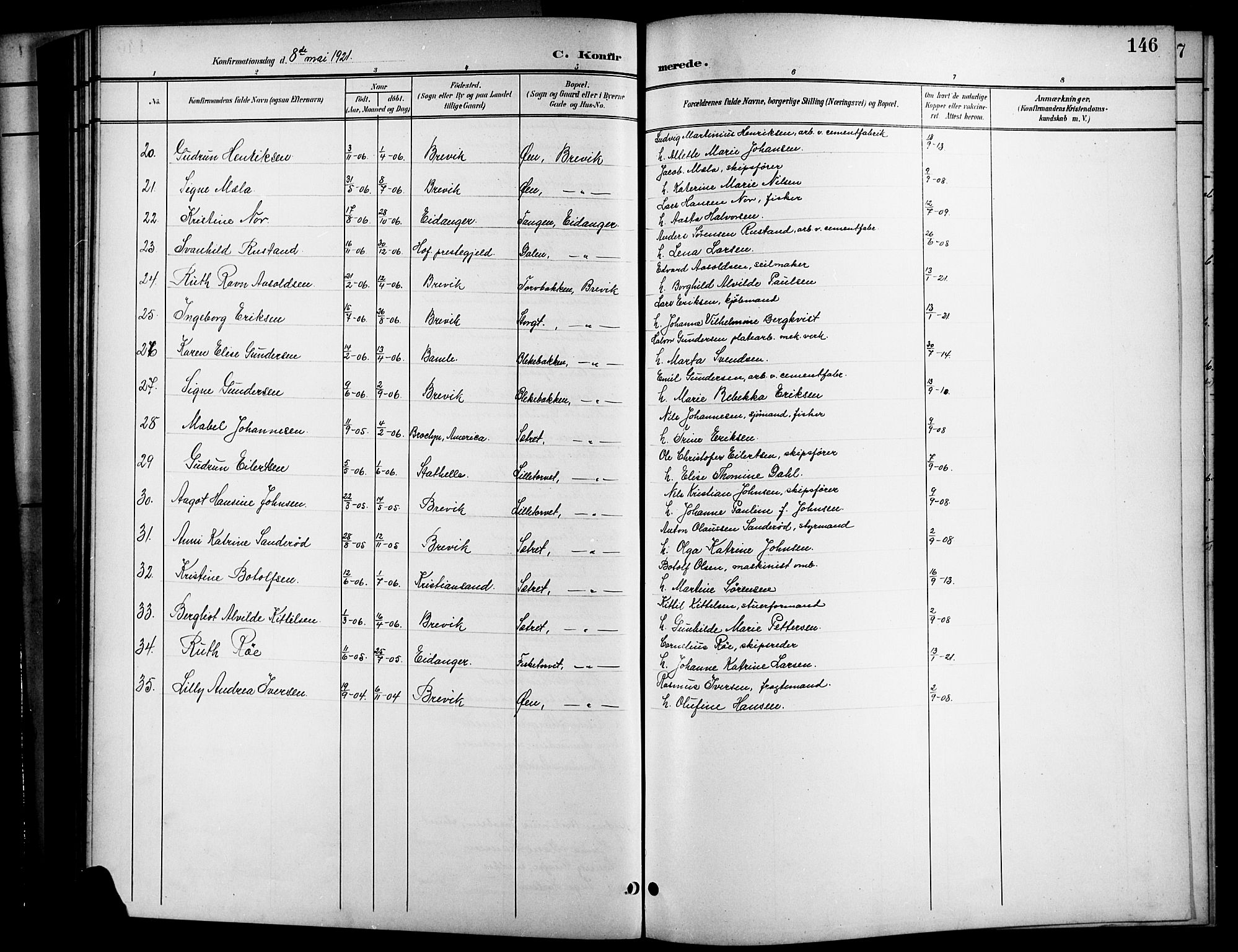 Brevik kirkebøker, SAKO/A-255/G/Ga/L0005: Parish register (copy) no. 5, 1901-1924, p. 146