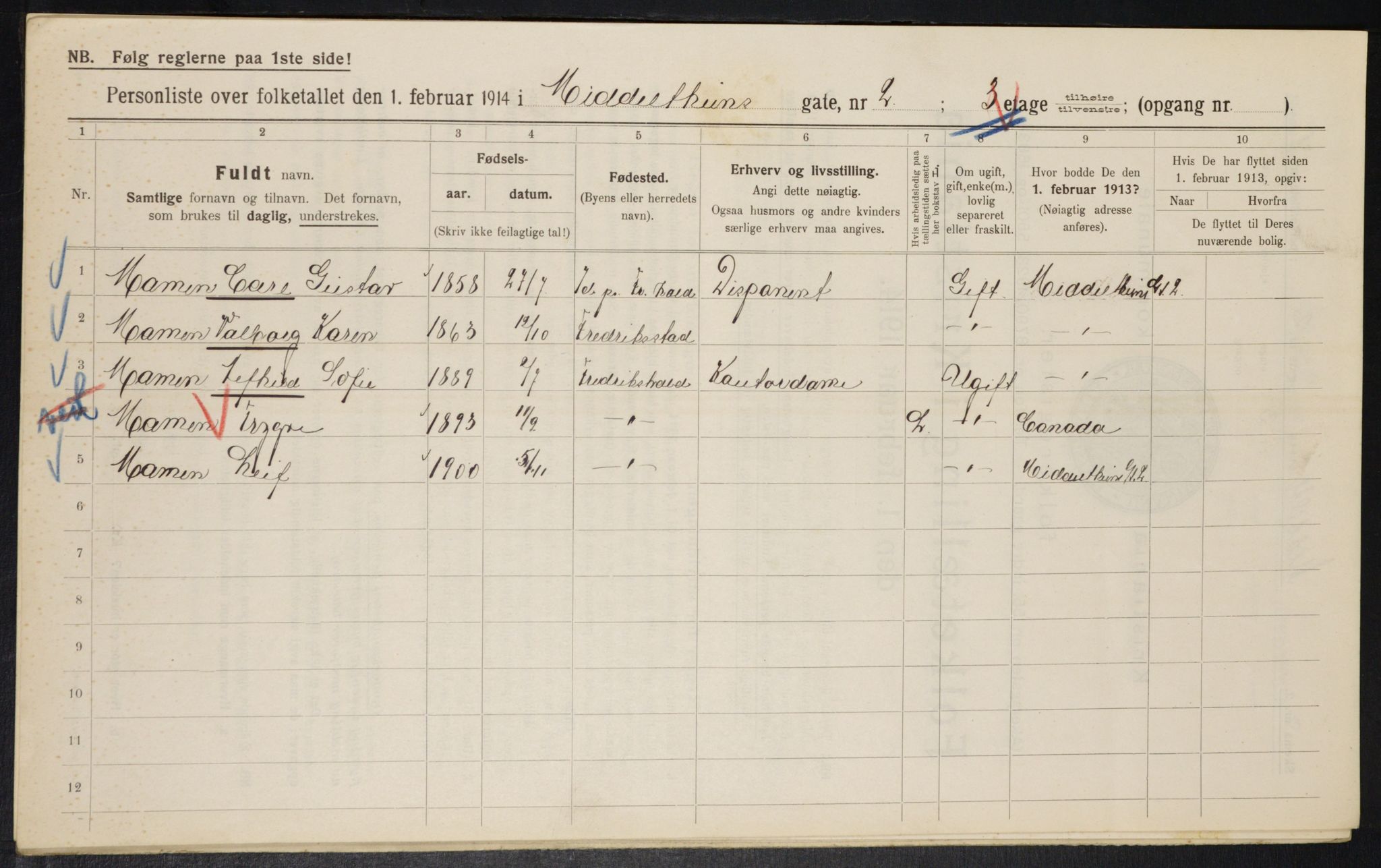 OBA, Municipal Census 1914 for Kristiania, 1914, p. 65270