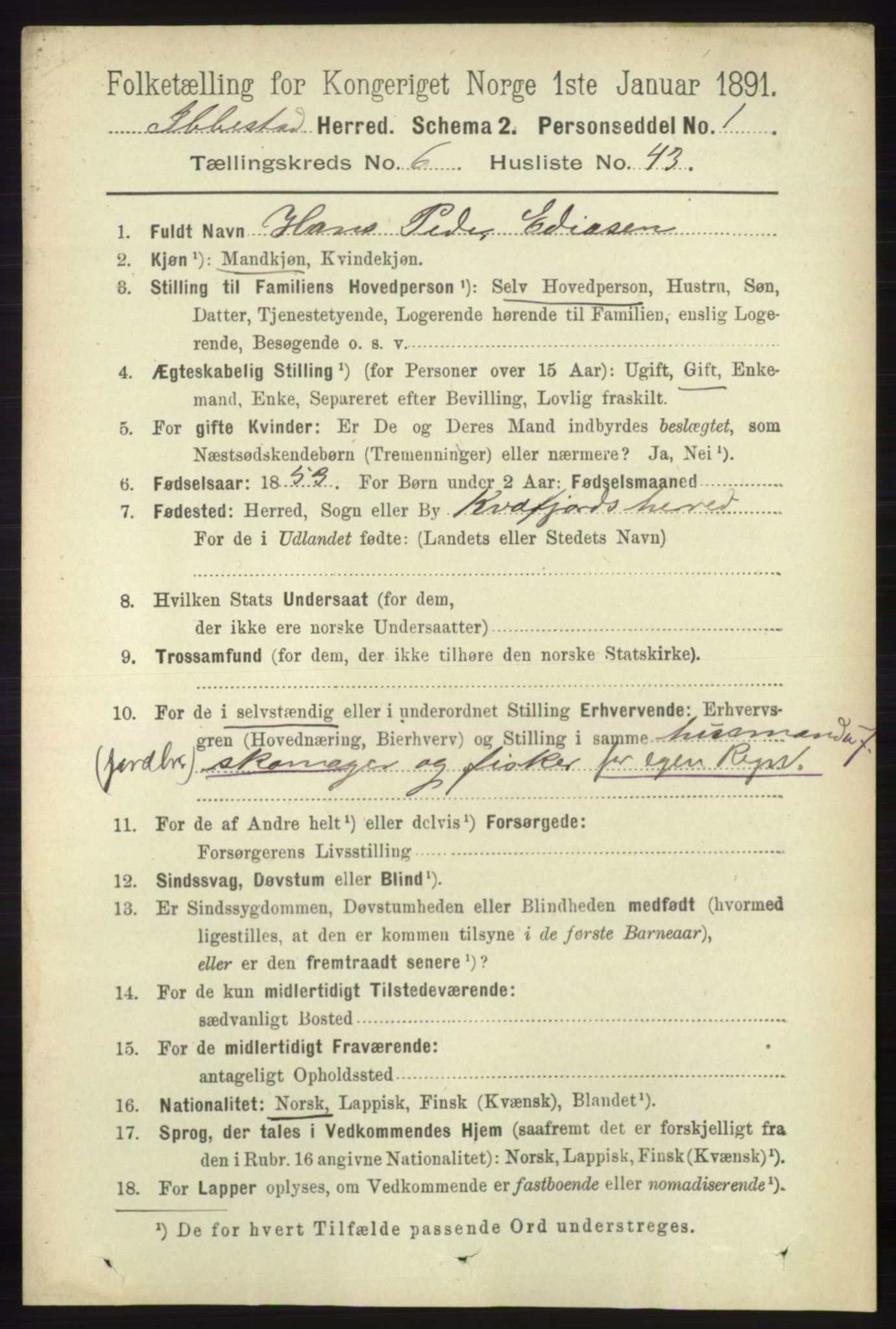 RA, 1891 census for 1917 Ibestad, 1891, p. 3813