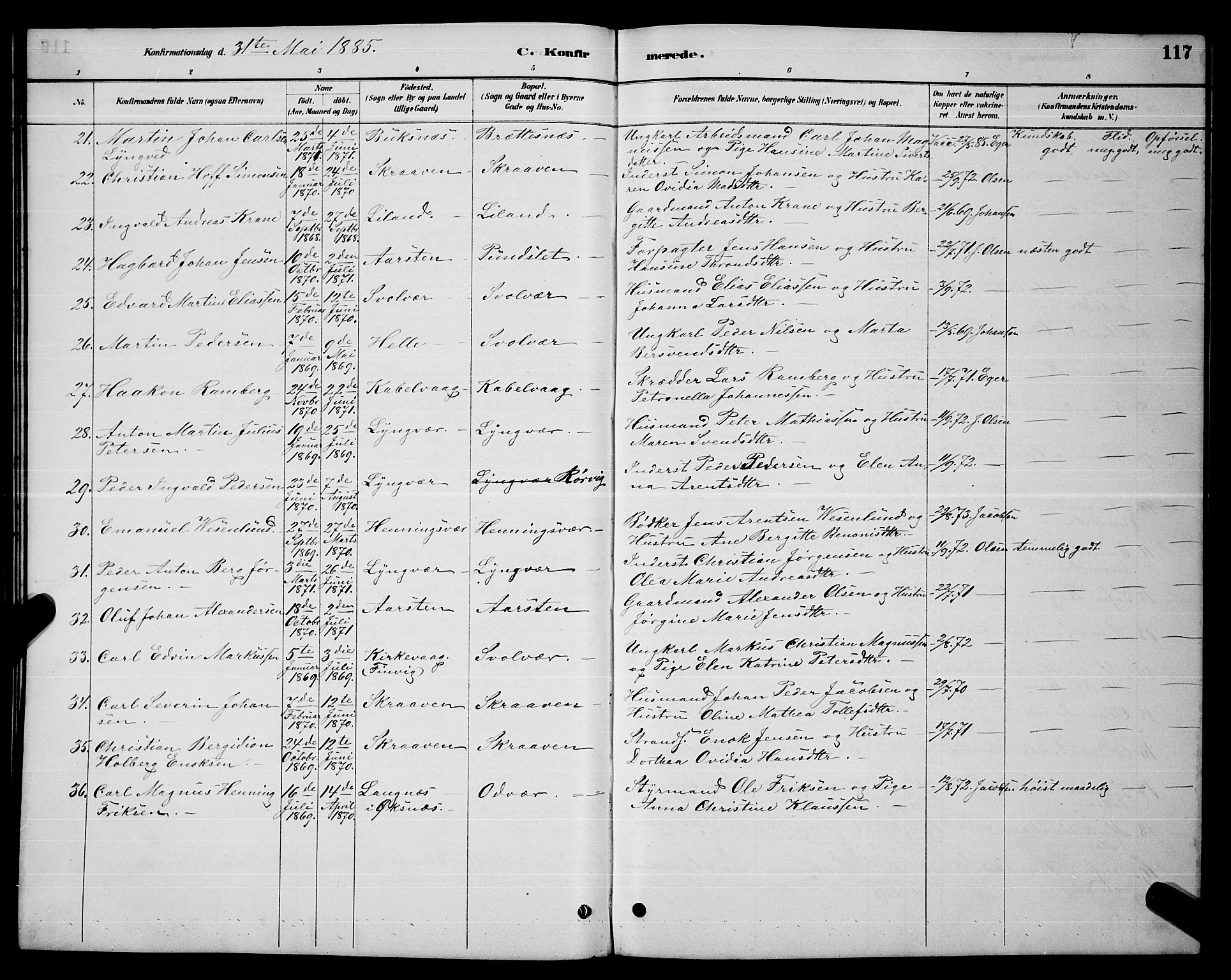 Ministerialprotokoller, klokkerbøker og fødselsregistre - Nordland, AV/SAT-A-1459/874/L1076: Parish register (copy) no. 874C05, 1884-1890, p. 117