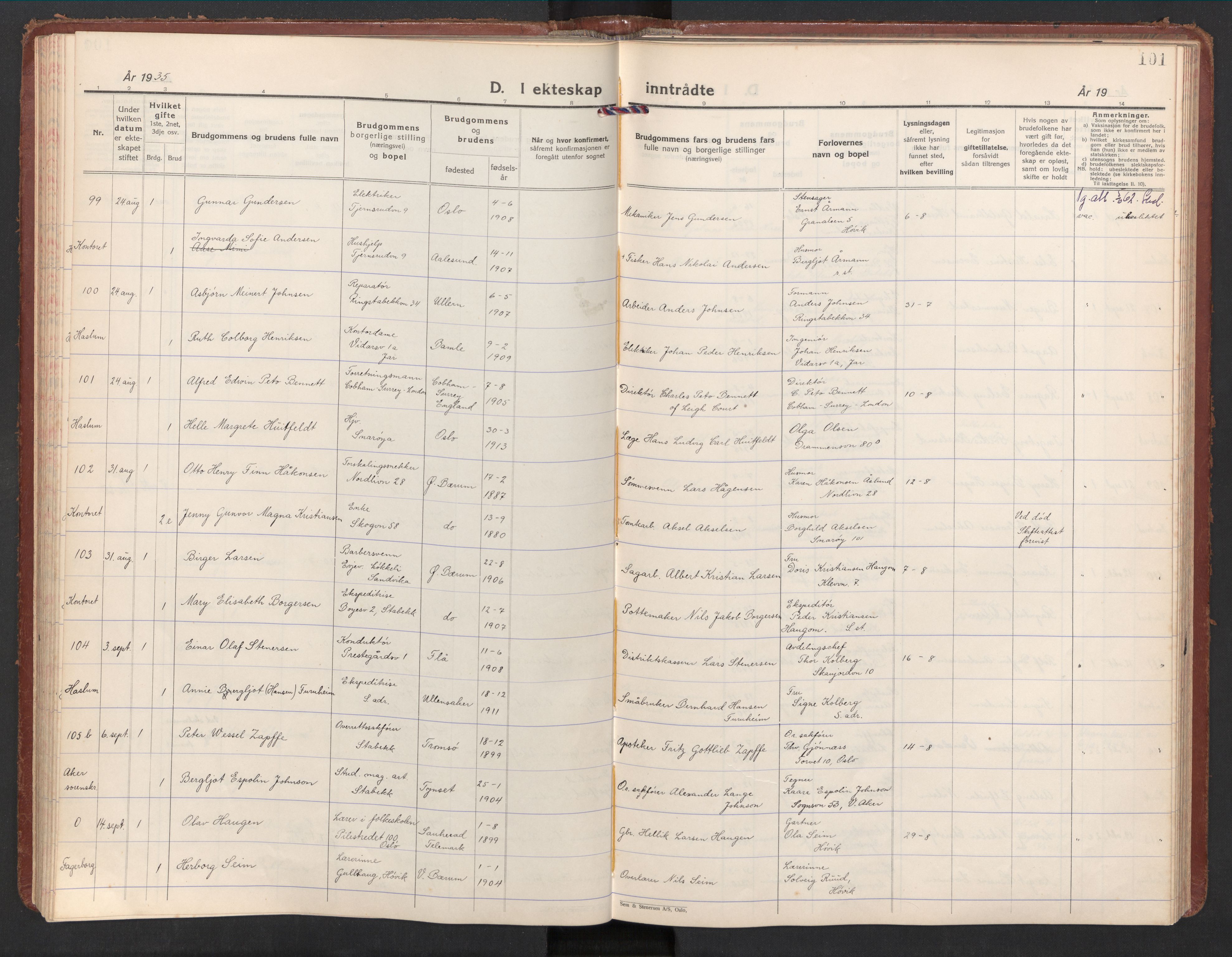 Østre Bærum prestekontor Kirkebøker, SAO/A-10887/F/Fa/L0004: Parish register (official) no. 4, 1929-1940, p. 101