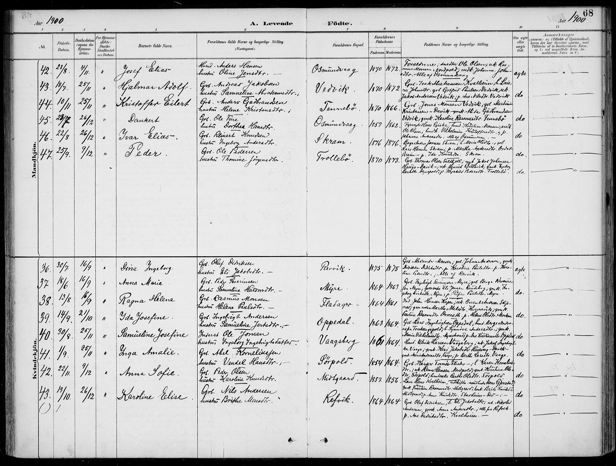 Selje sokneprestembete, AV/SAB-A-99938/H/Ha/Haa/Haac/L0002: Parish register (official) no. C  2, 1889-1904, p. 68