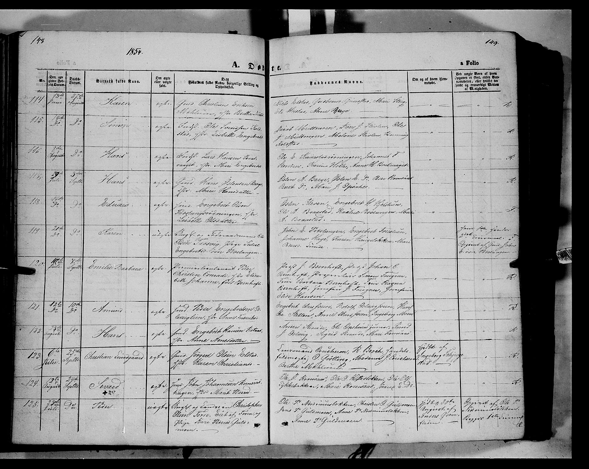 Ringebu prestekontor, AV/SAH-PREST-082/H/Ha/Haa/L0006: Parish register (official) no. 6, 1848-1859, p. 148-149