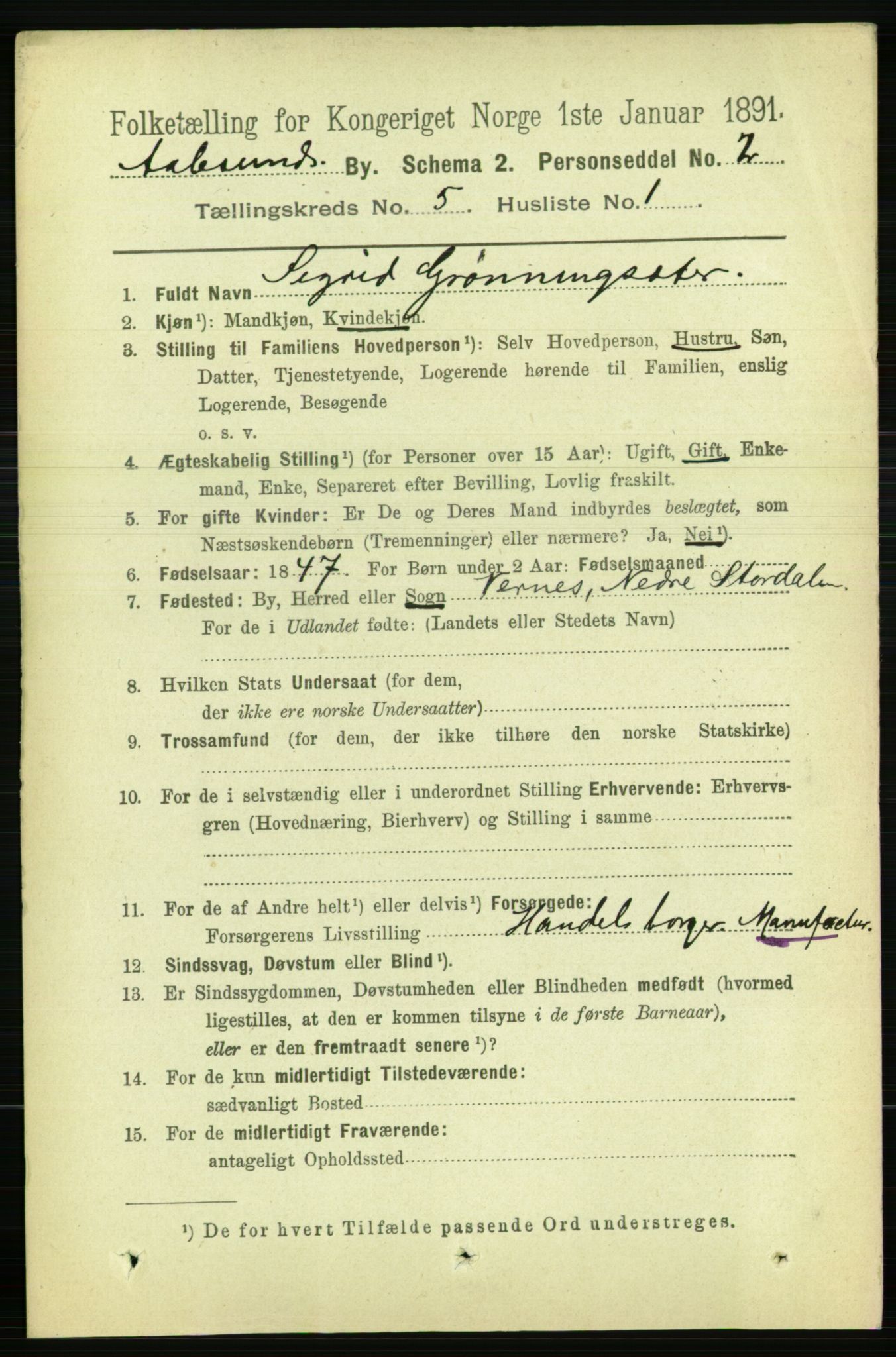 RA, 1891 census for 1501 Ålesund, 1891, p. 3516