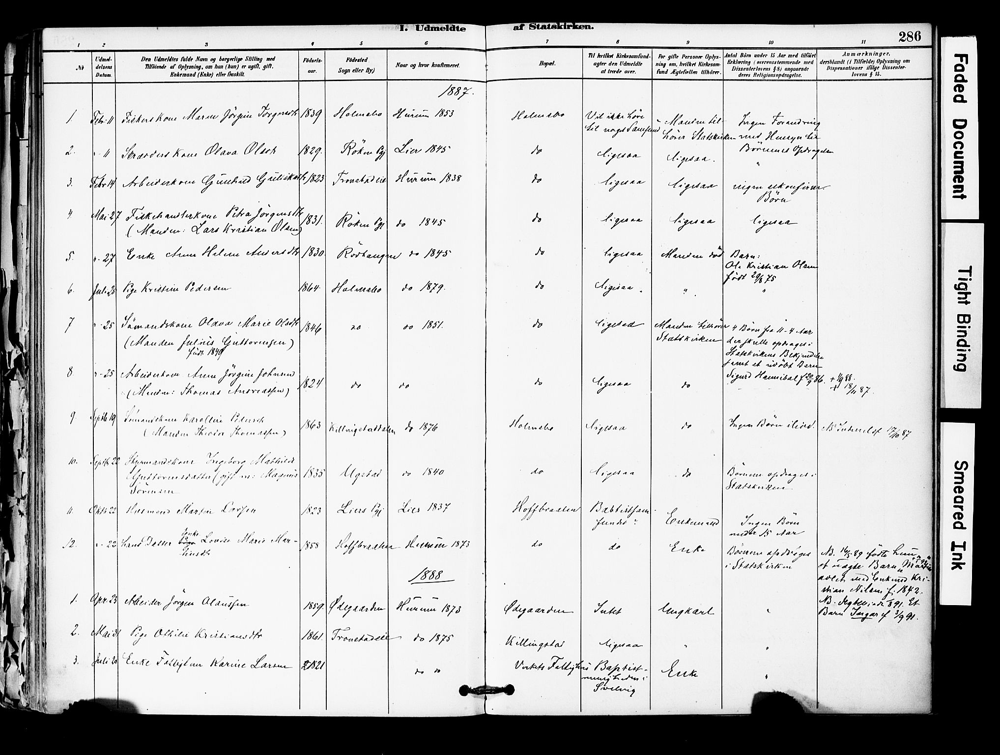 Hurum kirkebøker, SAKO/A-229/F/Fa/L0014: Parish register (official) no. 14, 1882-1895, p. 286