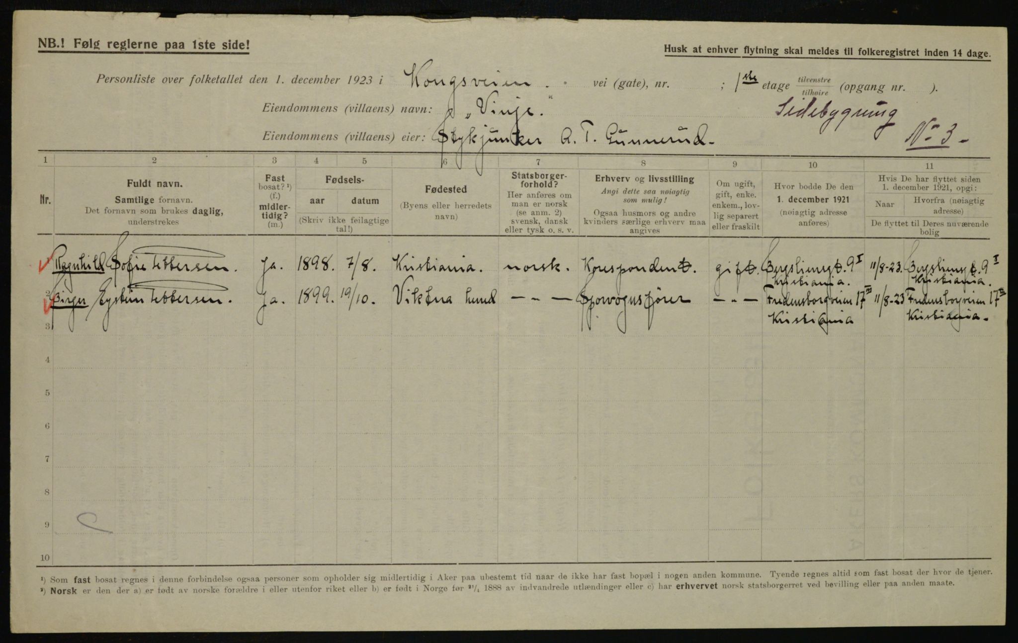 , Municipal Census 1923 for Aker, 1923, p. 40401