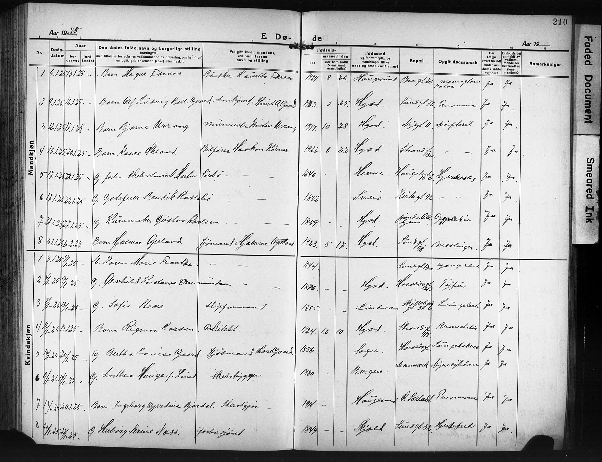 Haugesund sokneprestkontor, SAST/A -101863/H/Ha/Hab/L0010: Parish register (copy) no. B 10, 1920-1931, p. 210