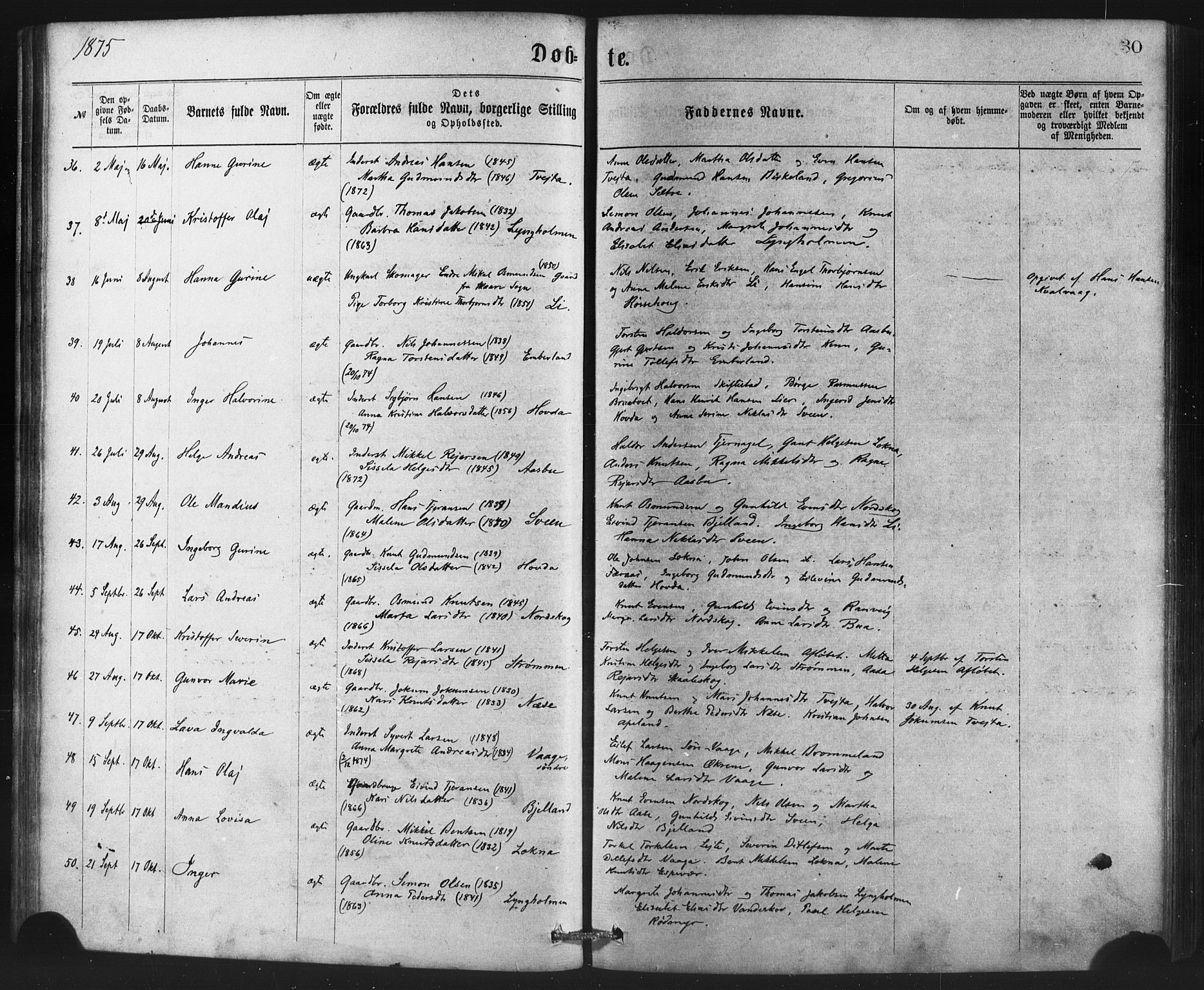 Sveio Sokneprestembete, AV/SAB-A-78501/H/Haa: Parish register (official) no. B 1, 1870-1883, p. 30