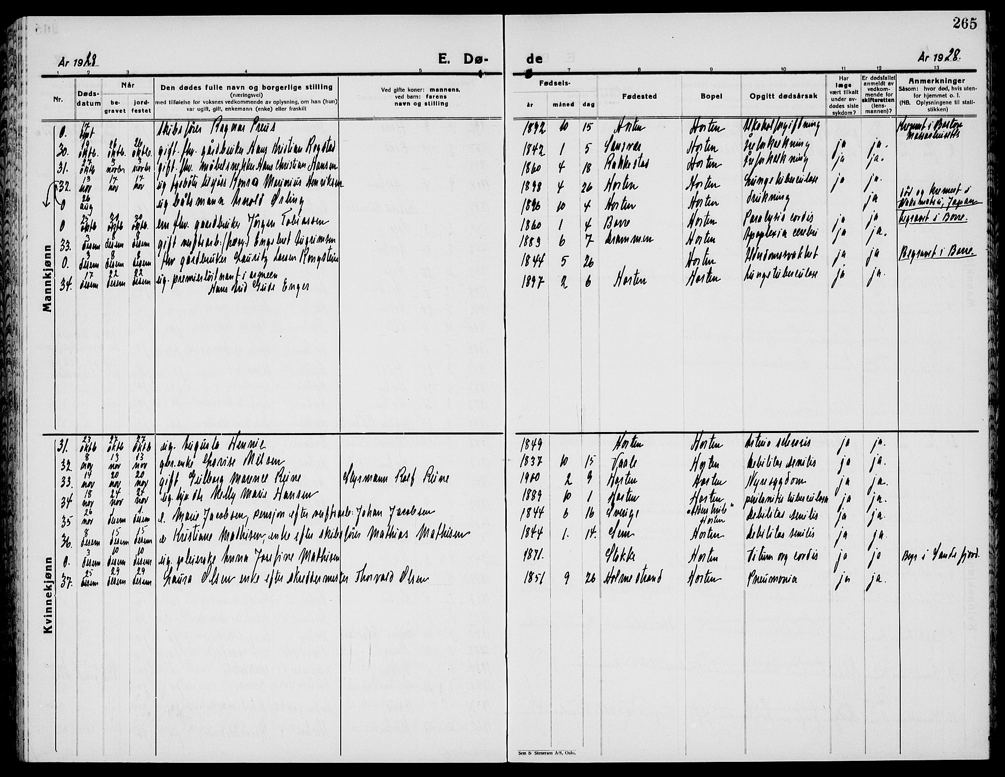 Horten kirkebøker, AV/SAKO-A-348/G/Ga/L0009: Parish register (copy) no. 9, 1926-1936, p. 265