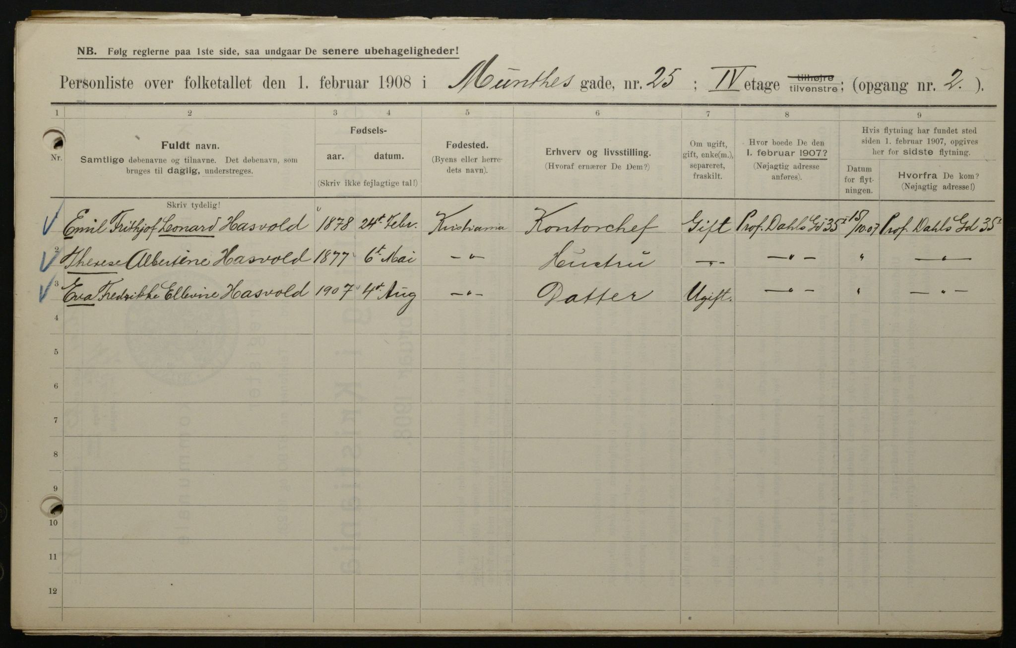 OBA, Municipal Census 1908 for Kristiania, 1908, p. 61004
