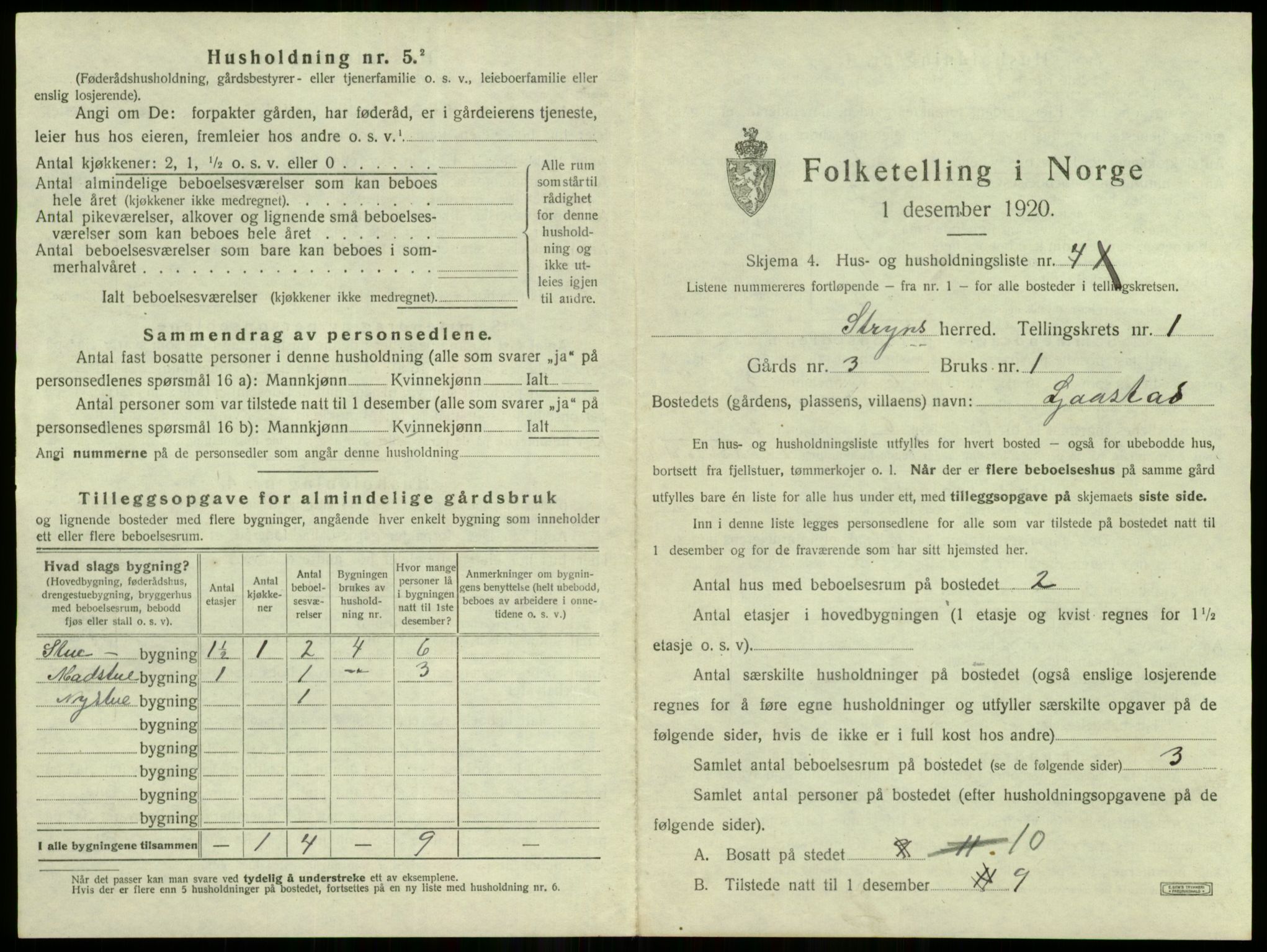 SAB, 1920 census for Stryn, 1920, p. 55