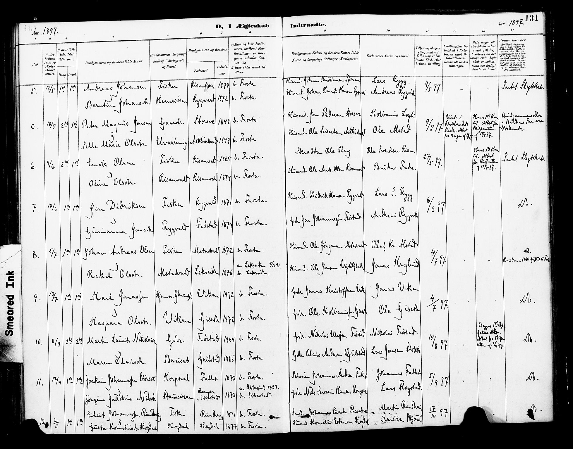 Ministerialprotokoller, klokkerbøker og fødselsregistre - Nord-Trøndelag, AV/SAT-A-1458/713/L0121: Parish register (official) no. 713A10, 1888-1898, p. 131