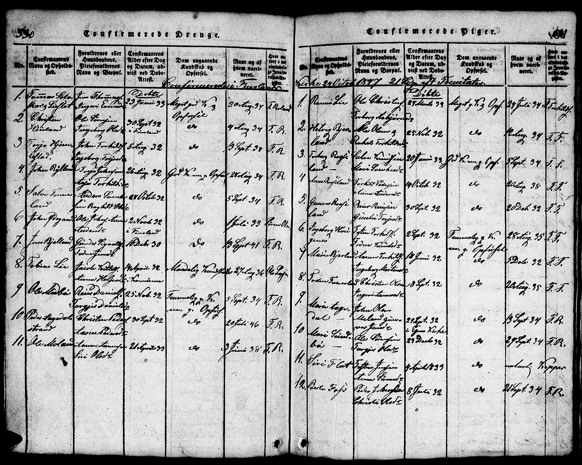 Bjelland sokneprestkontor, SAK/1111-0005/F/Fb/Fba/L0003: Parish register (copy) no. B 3, 1816-1870, p. 530-531