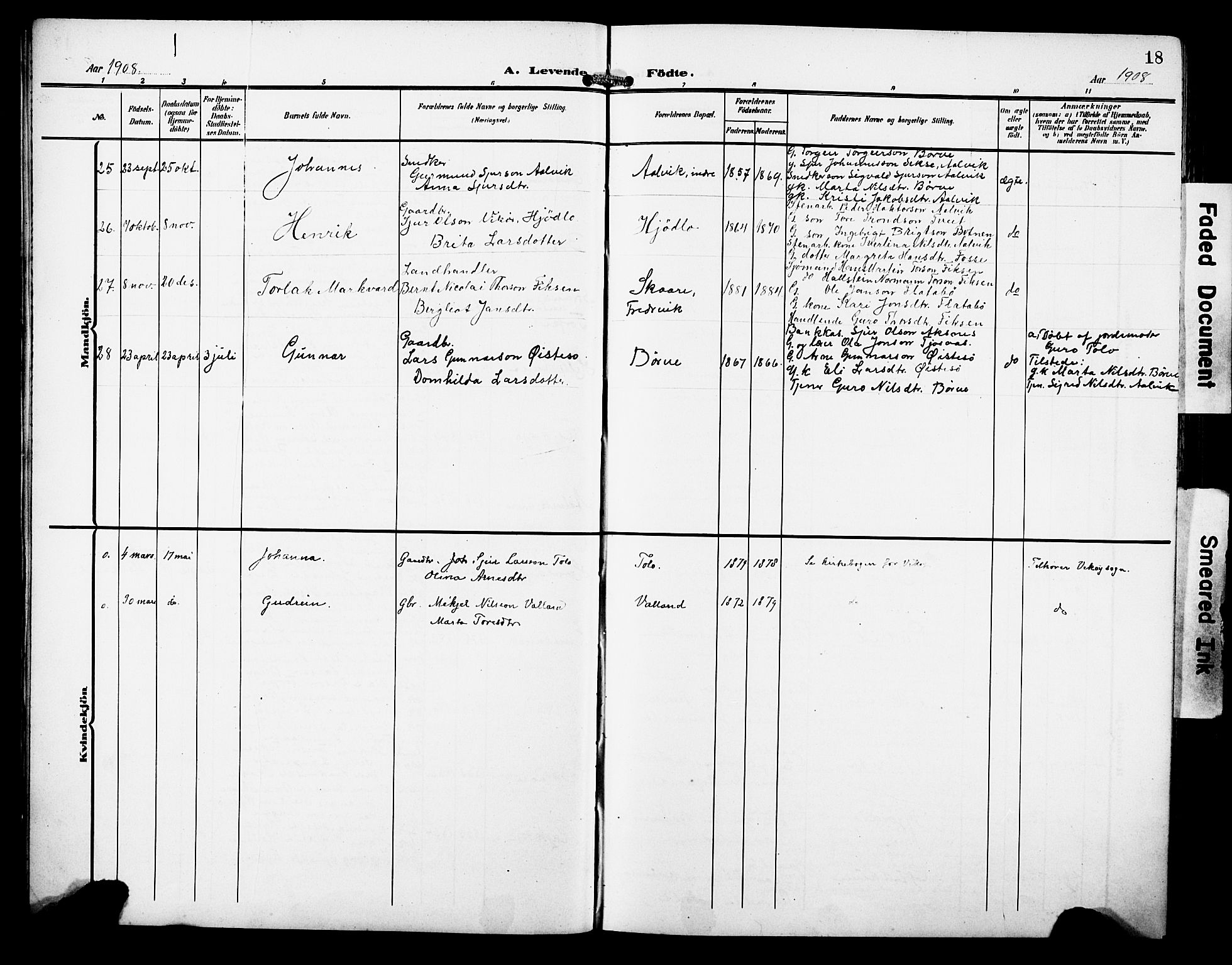 Kvam sokneprestembete, SAB/A-76201/H/Hab: Parish register (copy) no. C 4, 1906-1931, p. 18