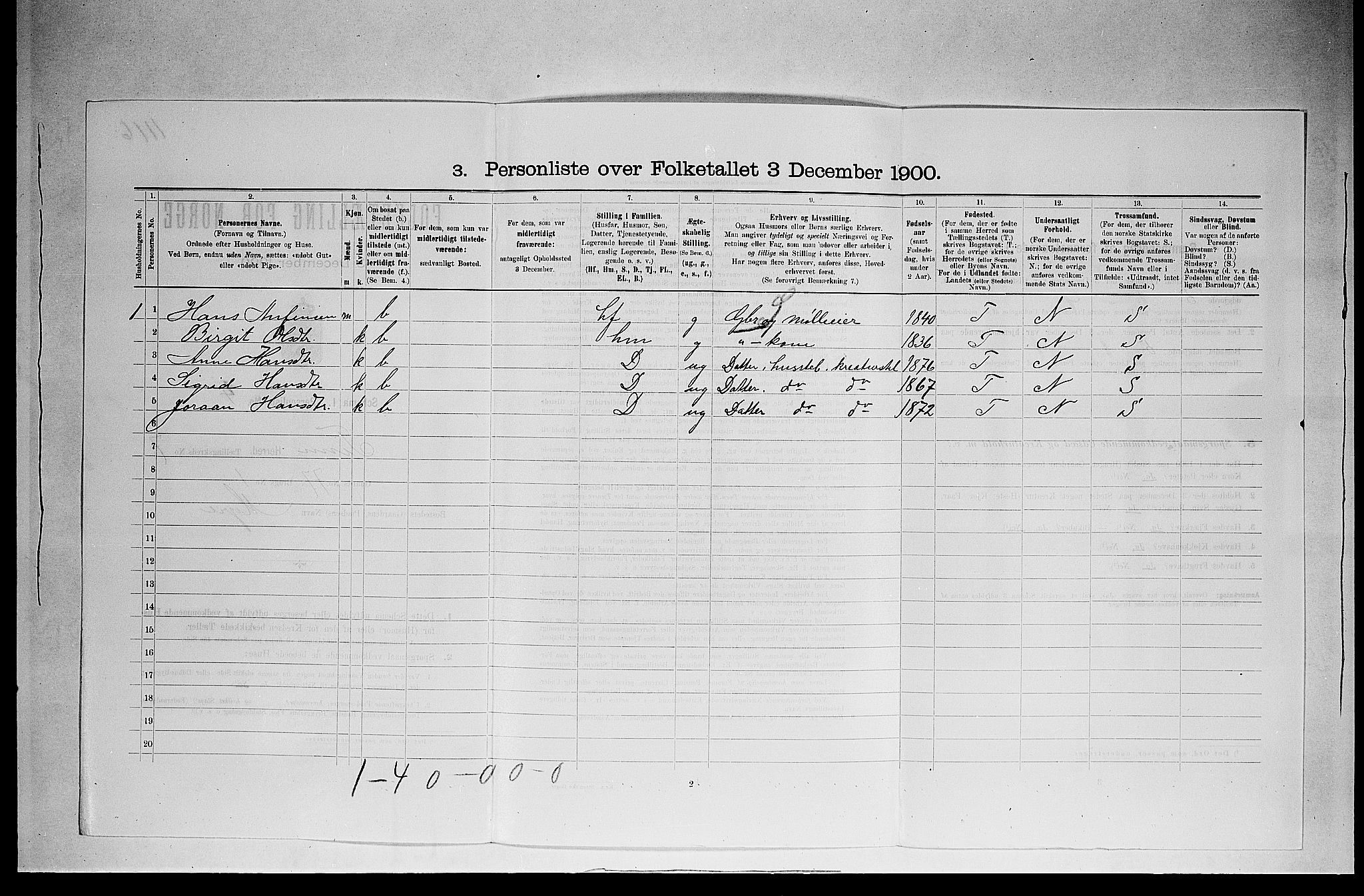 SAKO, 1900 census for Tinn, 1900, p. 516