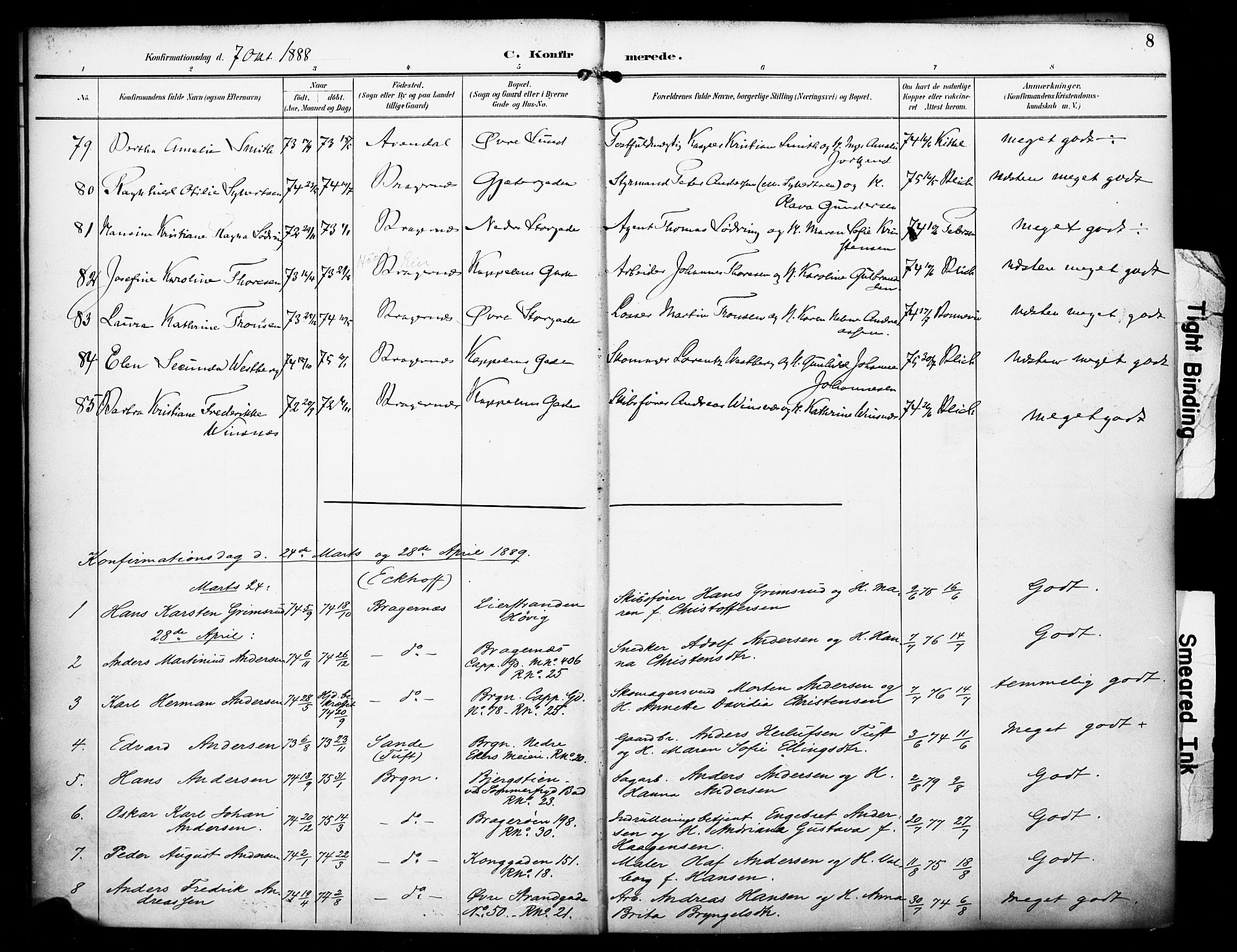 Bragernes kirkebøker, SAKO/A-6/F/Fc/L0006: Parish register (official) no. III 6, 1888-1899, p. 8