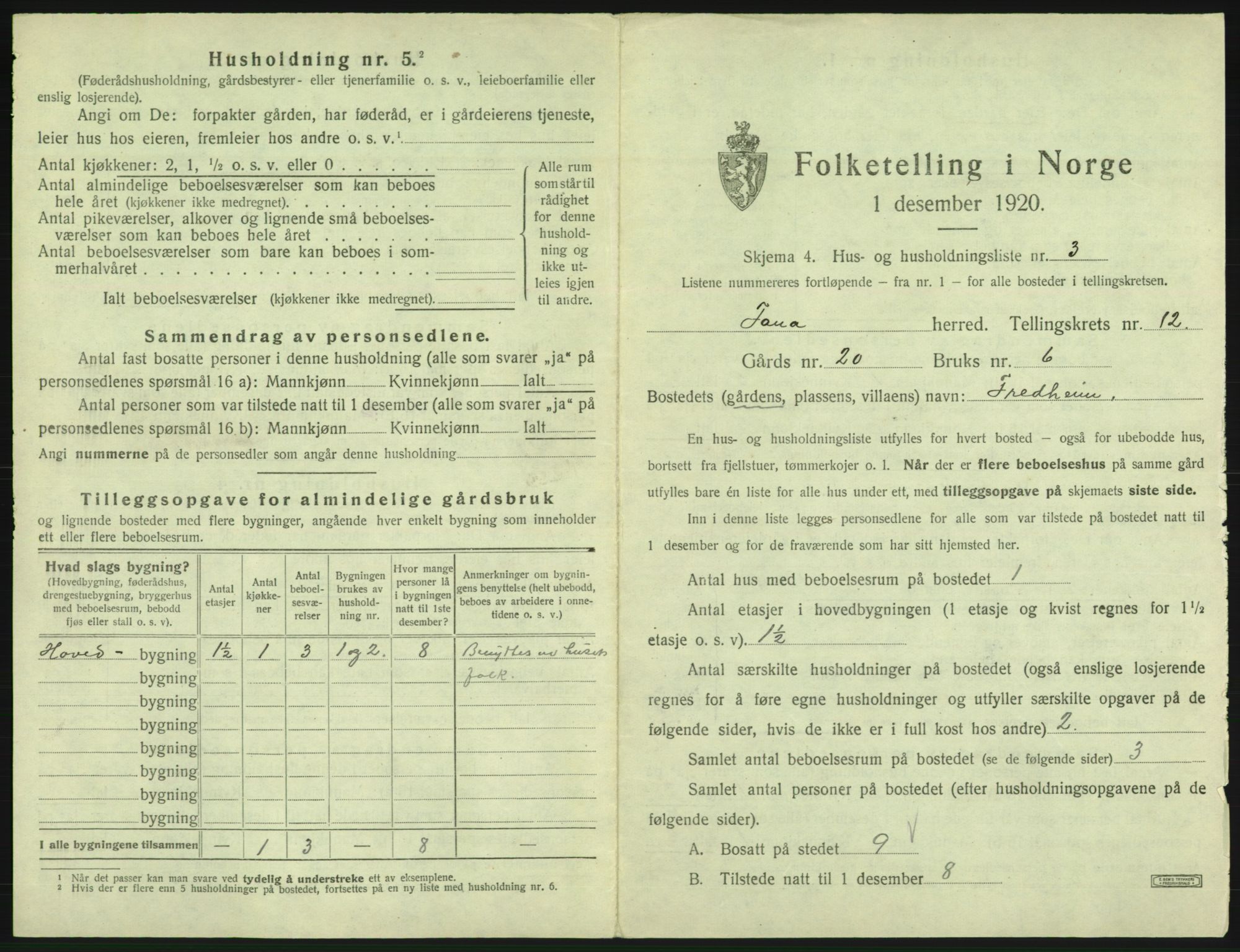 SAB, 1920 census for Fana, 1920, p. 2073