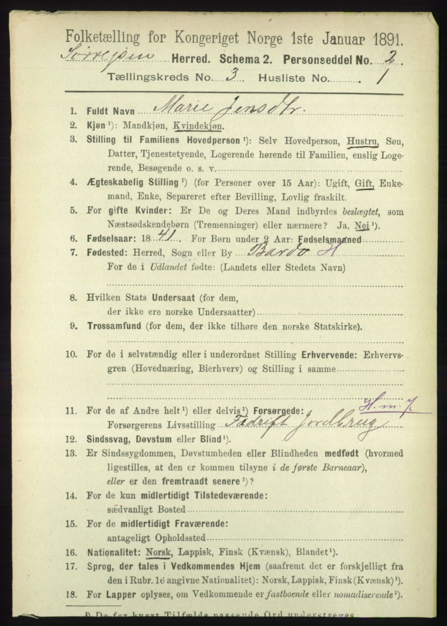 RA, 1891 census for 1925 Sørreisa, 1891, p. 686