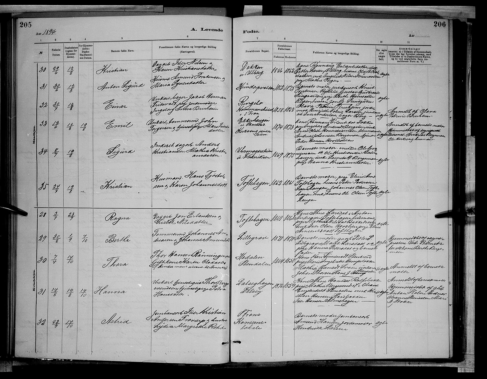 Sør-Fron prestekontor, AV/SAH-PREST-010/H/Ha/Hab/L0003: Parish register (copy) no. 3, 1884-1896, p. 205-206