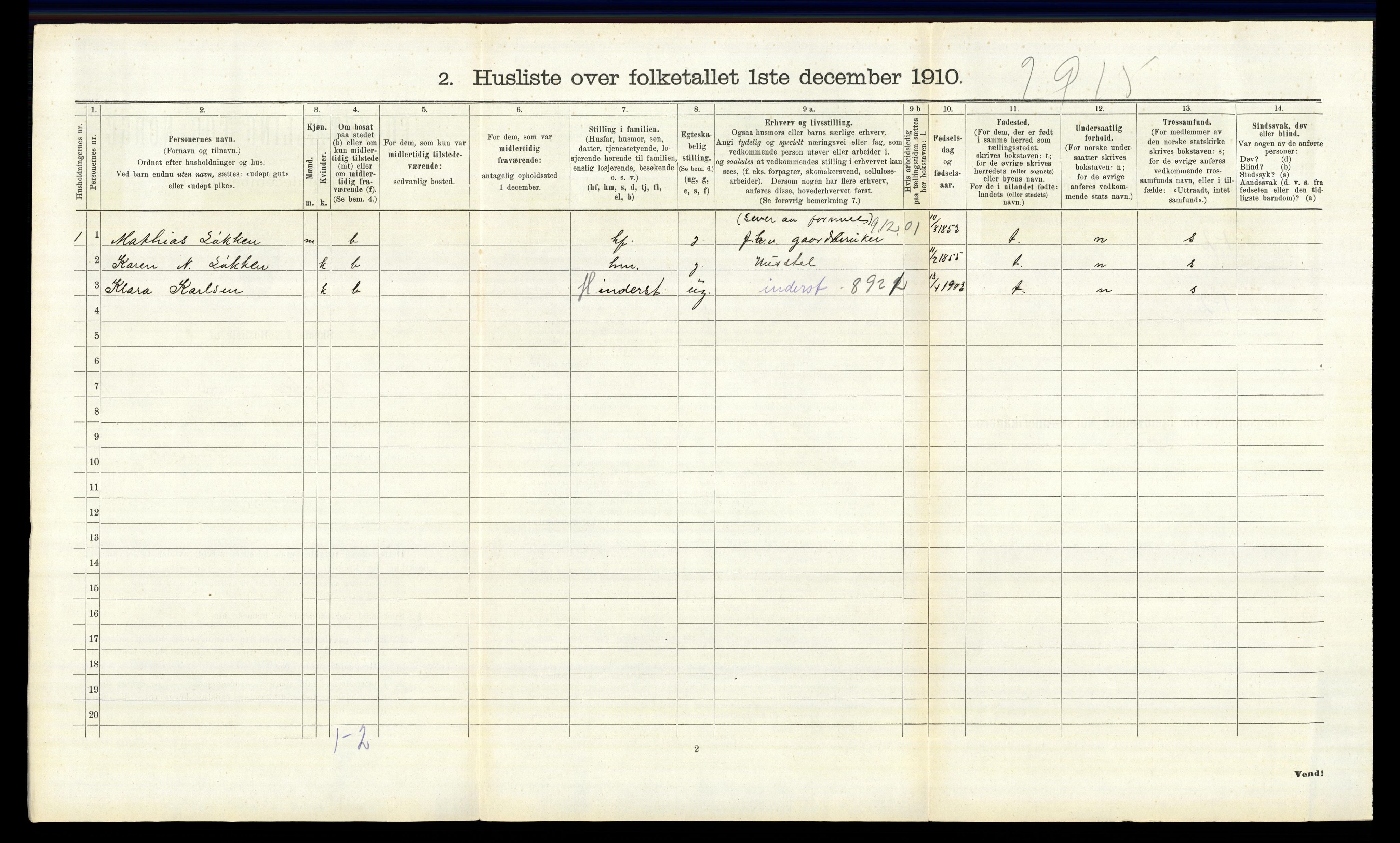 RA, 1910 census for Fåberg, 1910, p. 1083