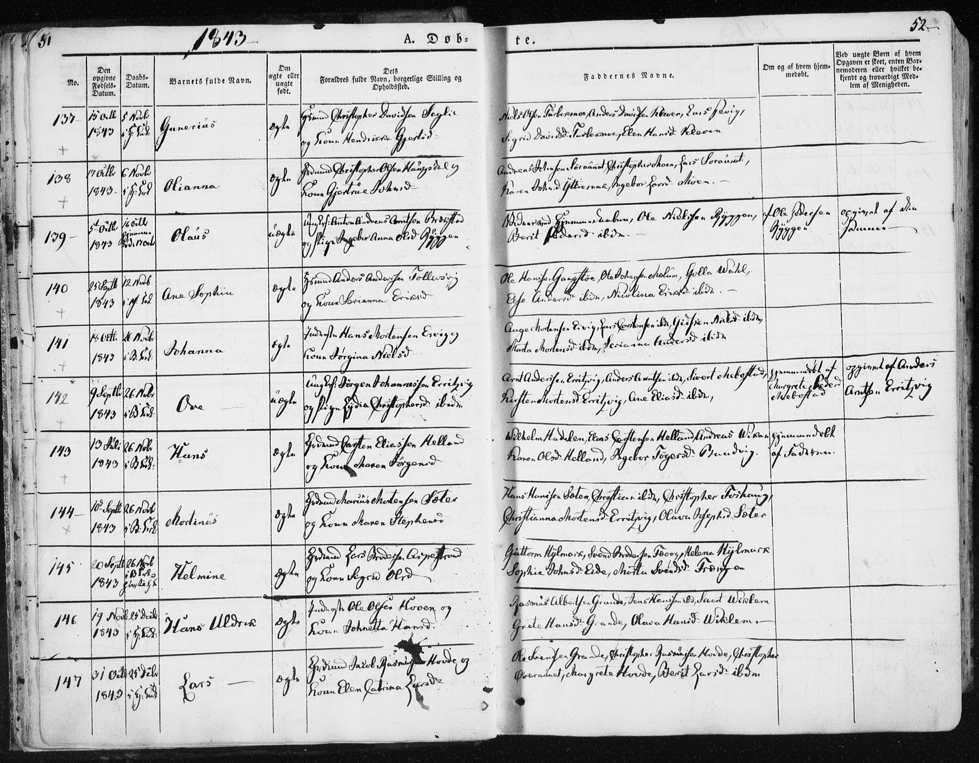 Ministerialprotokoller, klokkerbøker og fødselsregistre - Sør-Trøndelag, SAT/A-1456/659/L0736: Parish register (official) no. 659A06, 1842-1856, p. 51-52