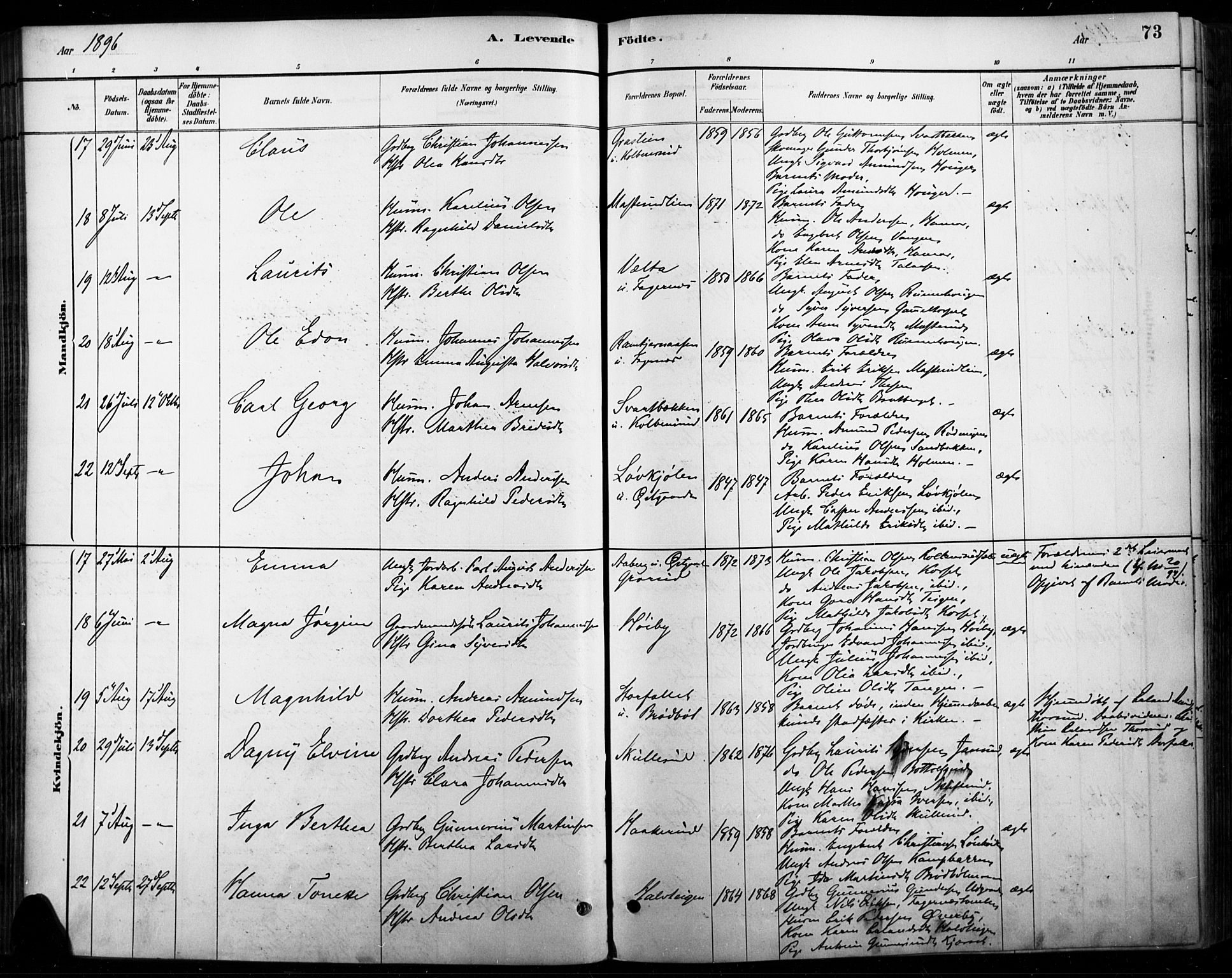 Vinger prestekontor, AV/SAH-PREST-024/H/Ha/Haa/L0015: Parish register (official) no. 15, 1881-1900, p. 73