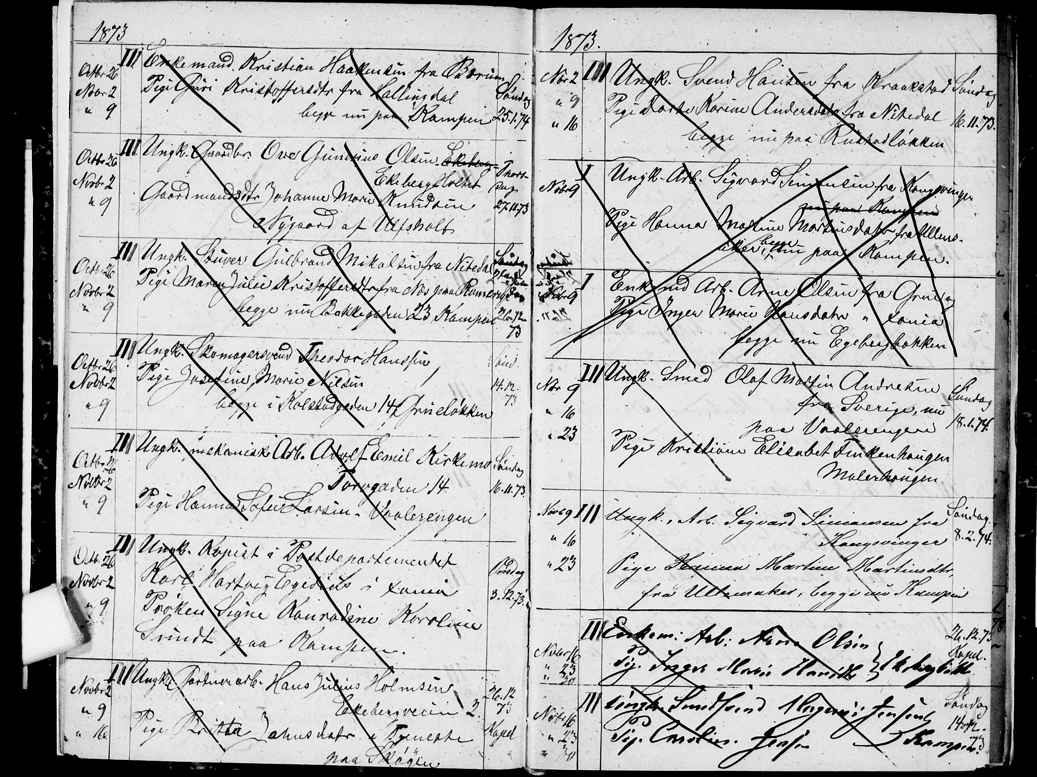 Østre Aker prestekontor Kirkebøker, SAO/A-10840/H/Ha/L0003: Banns register no. I 3, 1873-1878