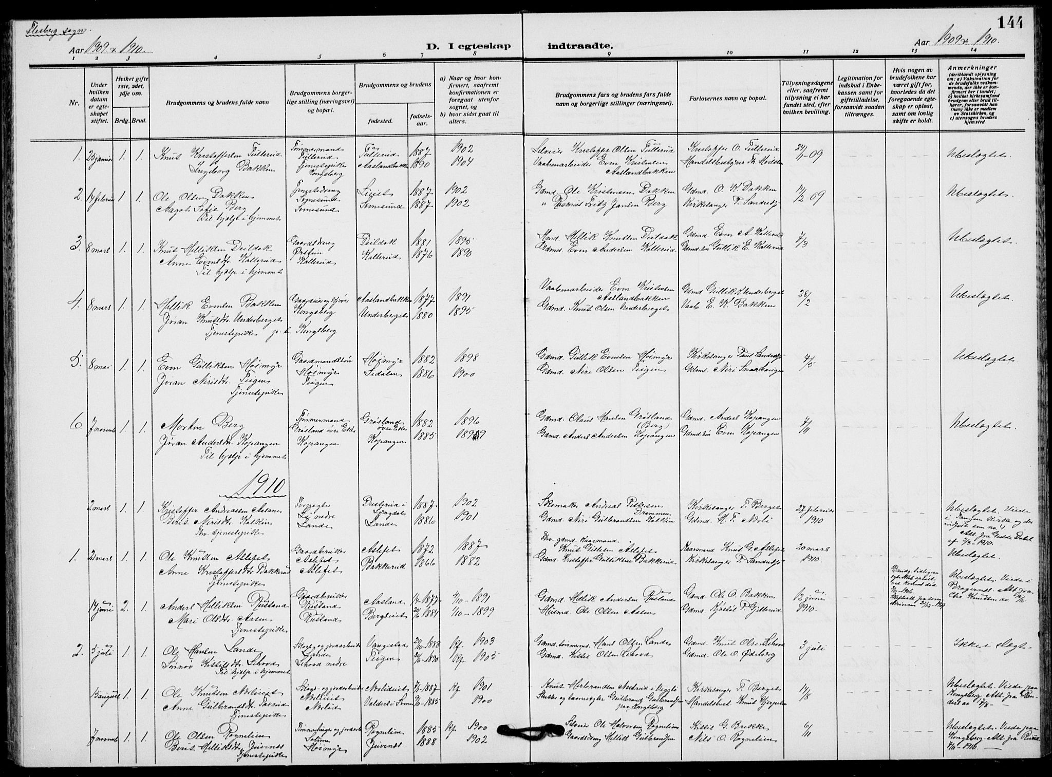 Flesberg kirkebøker, AV/SAKO-A-18/G/Ga/L0006: Parish register (copy) no. I 6, 1909-1924, p. 144