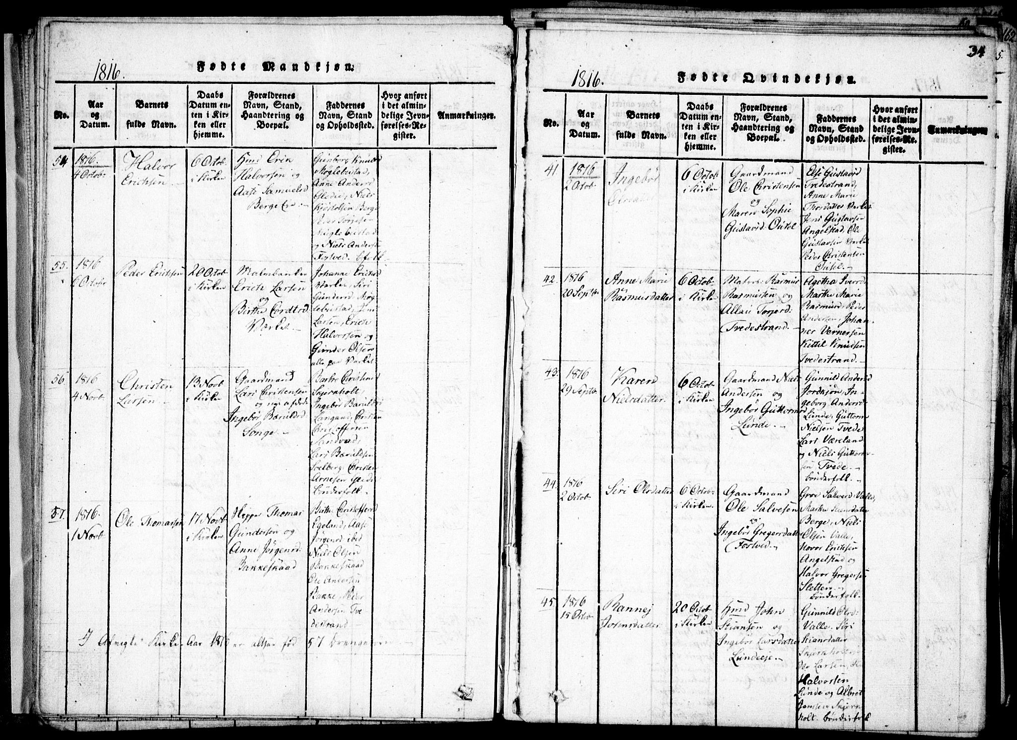 Holt sokneprestkontor, AV/SAK-1111-0021/F/Fa/L0005: Parish register (official) no. A 5, 1813-1821, p. 34