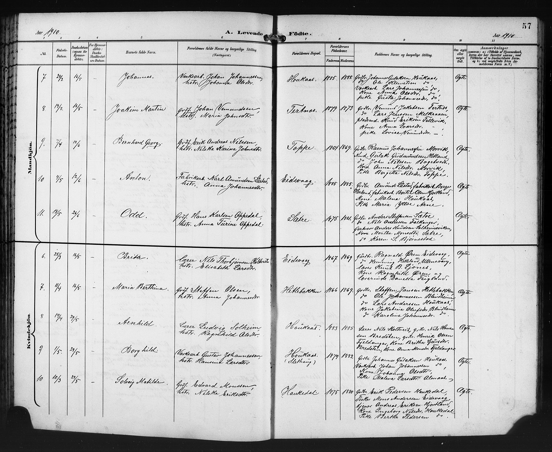 Åsane sokneprestembete, AV/SAB-A-79401/H/Hab: Parish register (copy) no. A 3, 1899-1915, p. 57