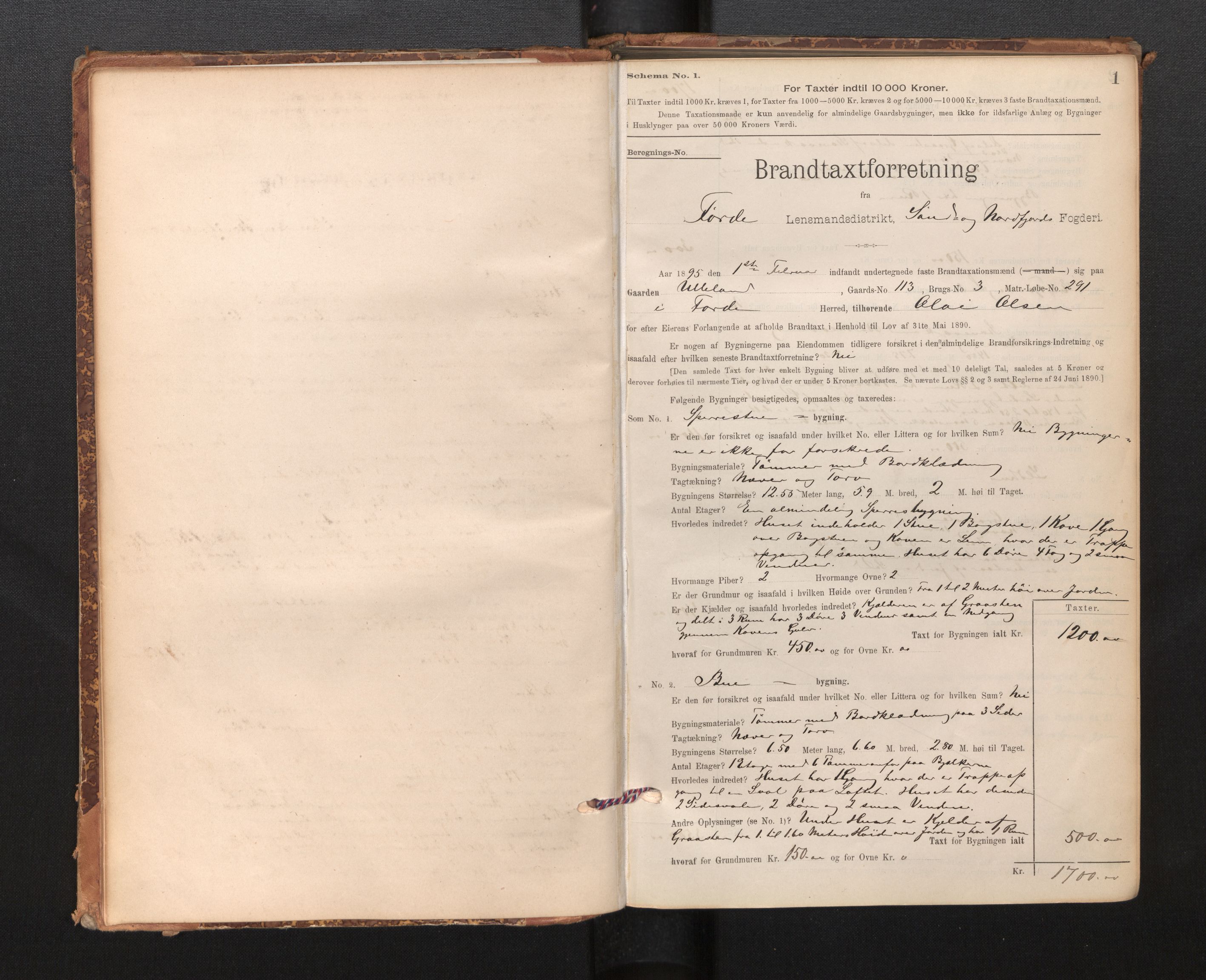 Lensmannen i Førde, AV/SAB-A-27401/0012/L0008: Branntakstprotokoll, skjematakst, 1895-1922, p. 1