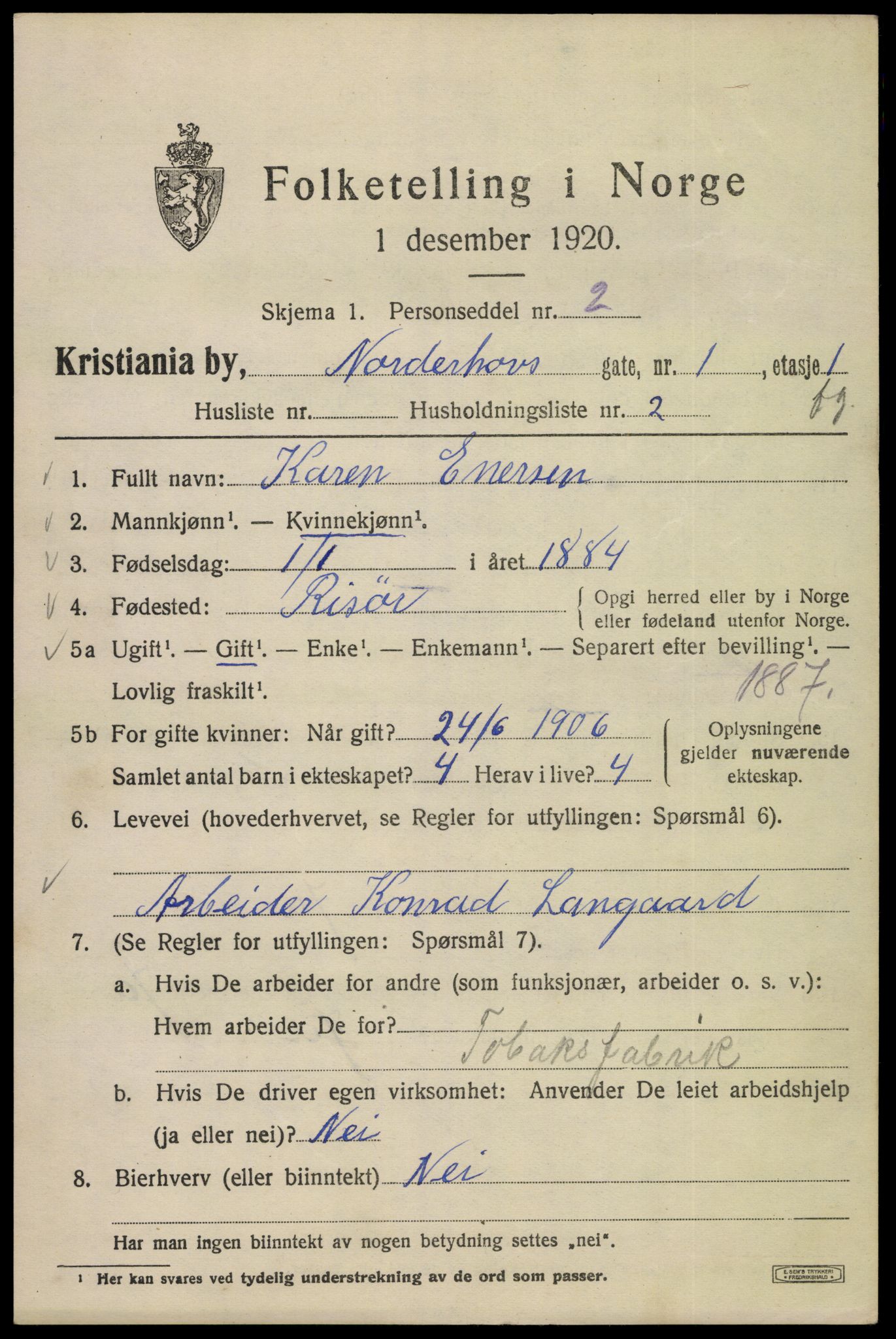 SAO, 1920 census for Kristiania, 1920, p. 422113