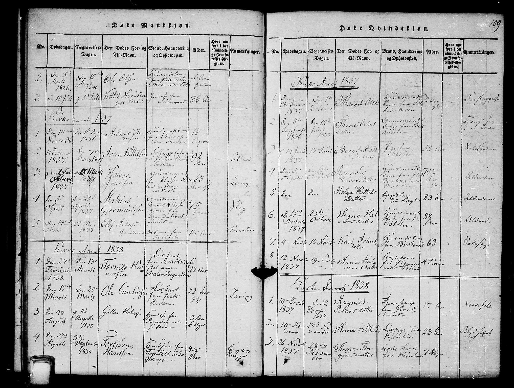 Hjartdal kirkebøker, SAKO/A-270/G/Gb/L0001: Parish register (copy) no. II 1, 1815-1842, p. 109