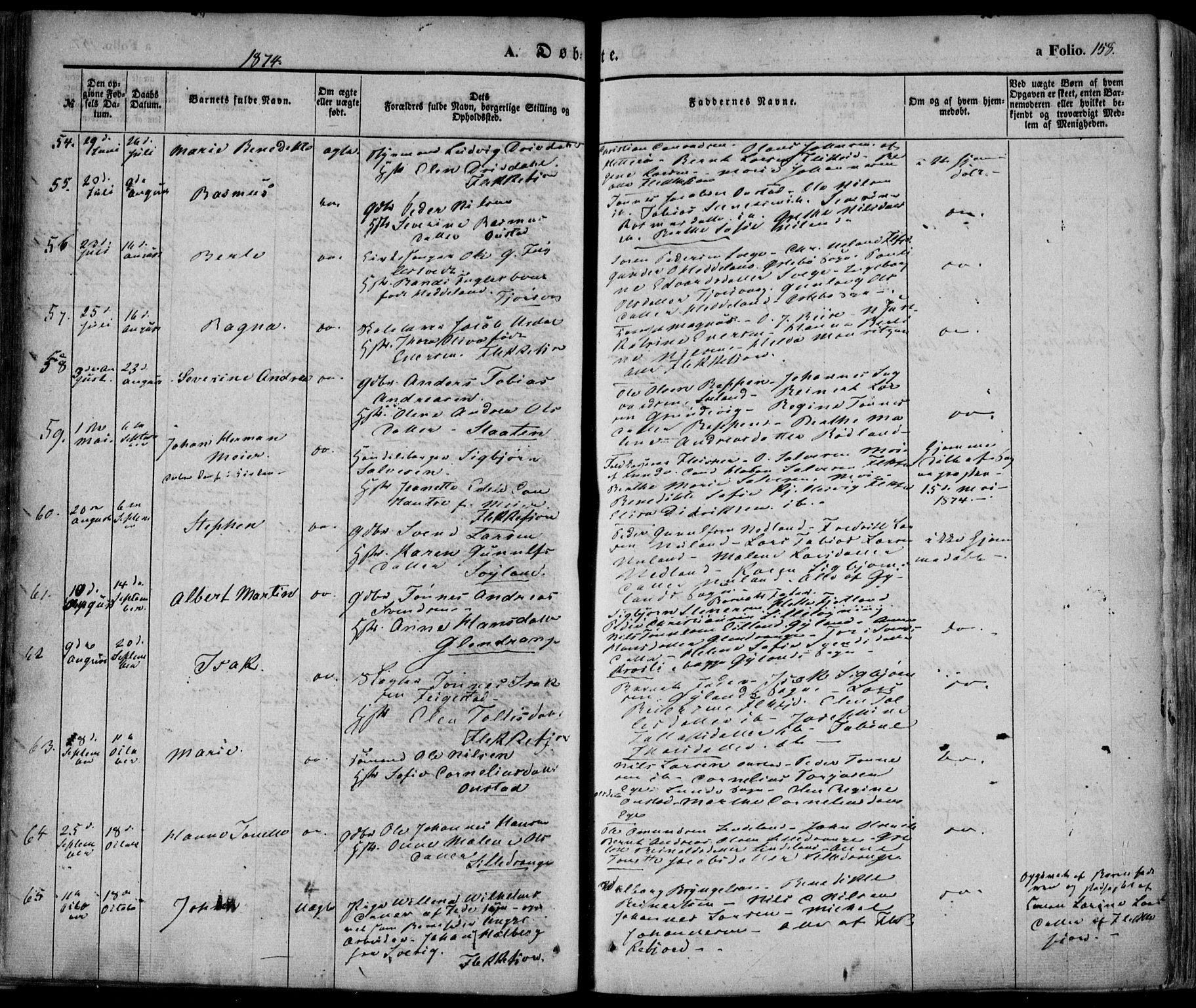 Flekkefjord sokneprestkontor, AV/SAK-1111-0012/F/Fa/Fac/L0005: Parish register (official) no. A 5, 1849-1875, p. 158