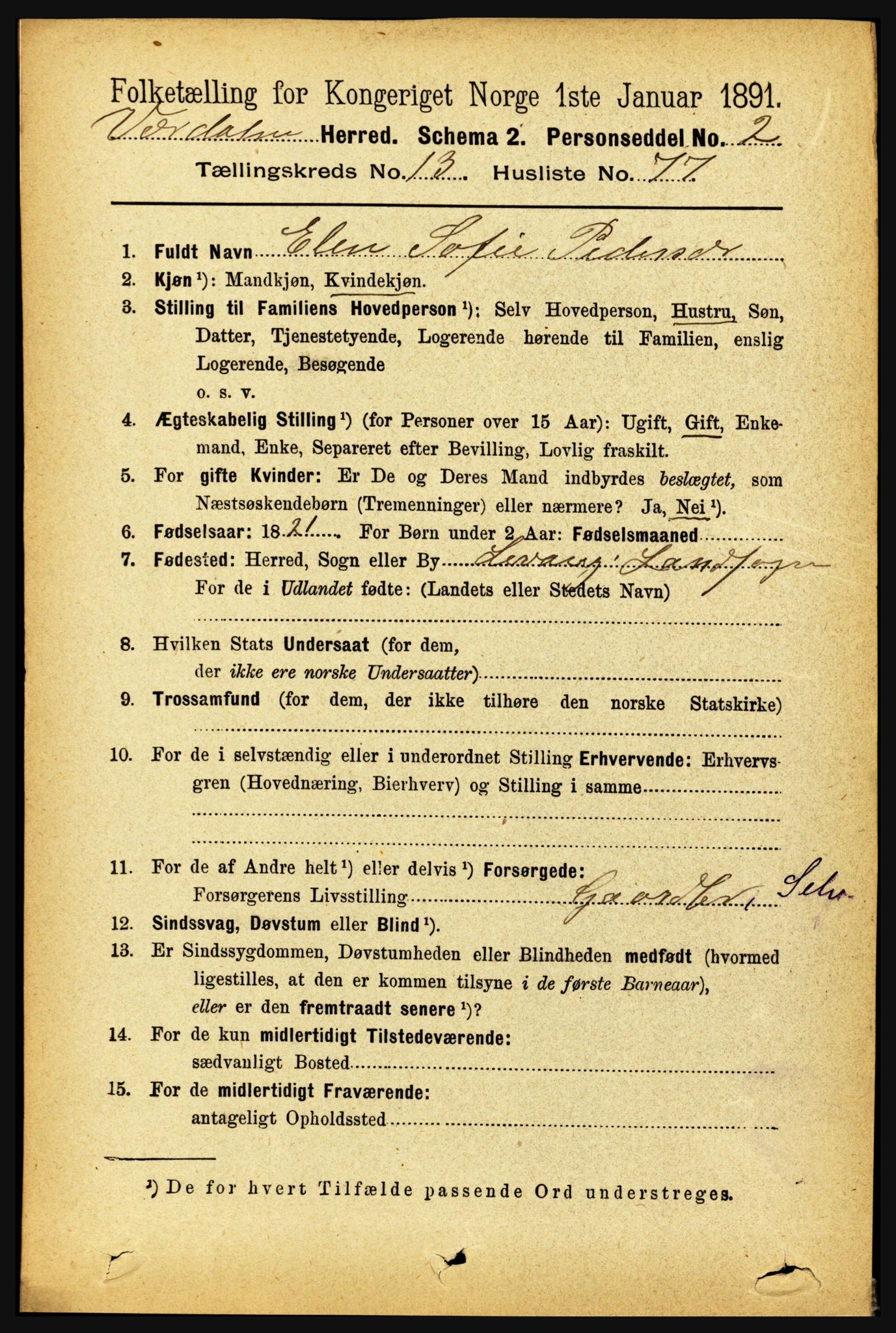 RA, 1891 census for 1721 Verdal, 1891, p. 7319