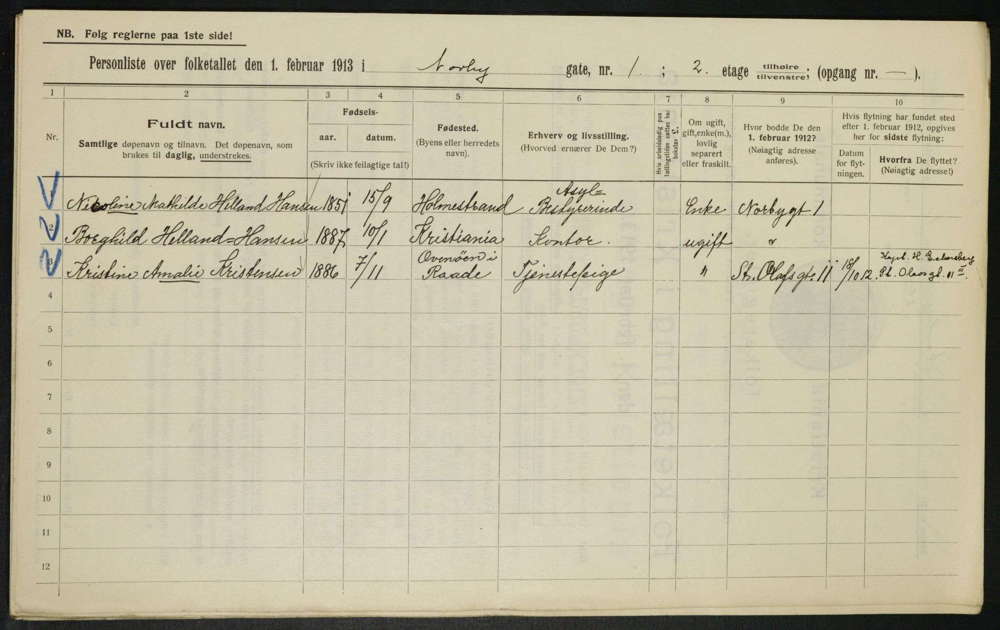 OBA, Municipal Census 1913 for Kristiania, 1913, p. 71452