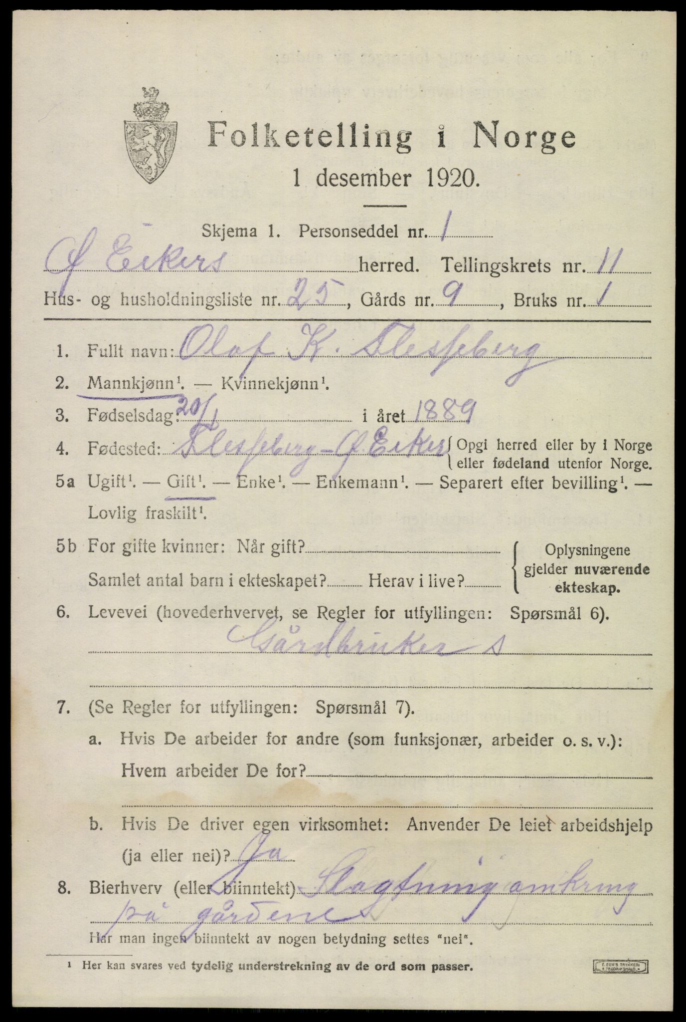 SAKO, 1920 census for Øvre Eiker, 1920, p. 17566