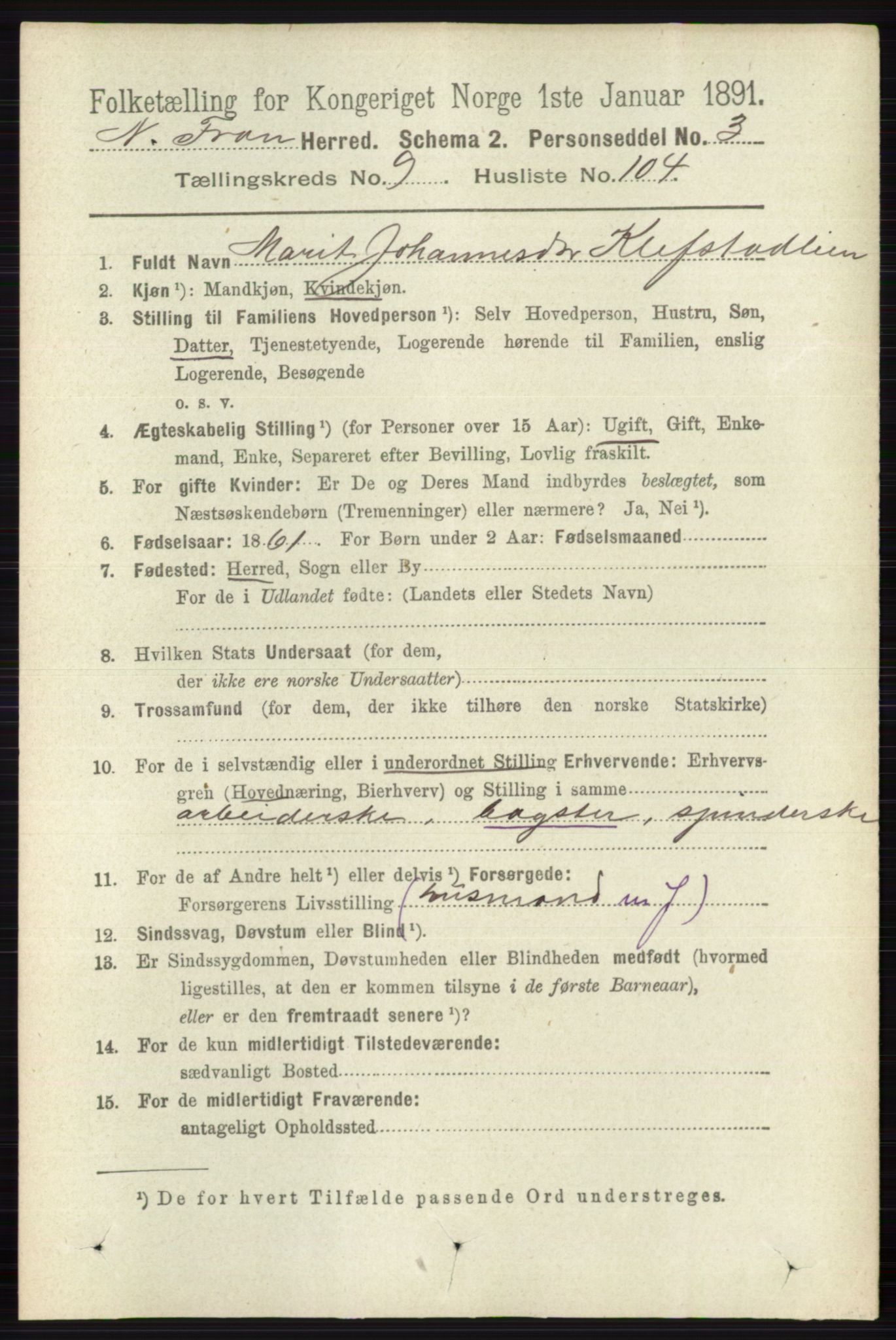 RA, 1891 census for 0518 Nord-Fron, 1891, p. 4272