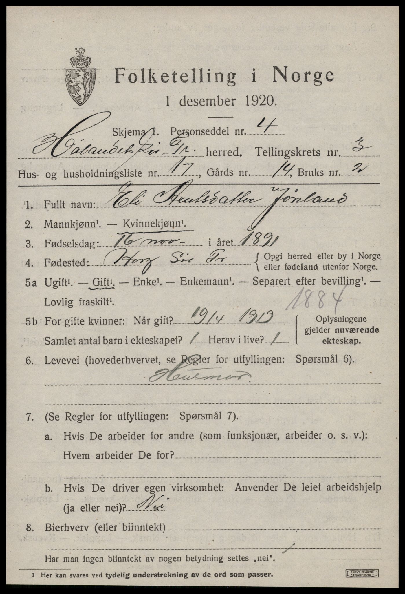 SAT, 1920 census for Hølonda, 1920, p. 1355