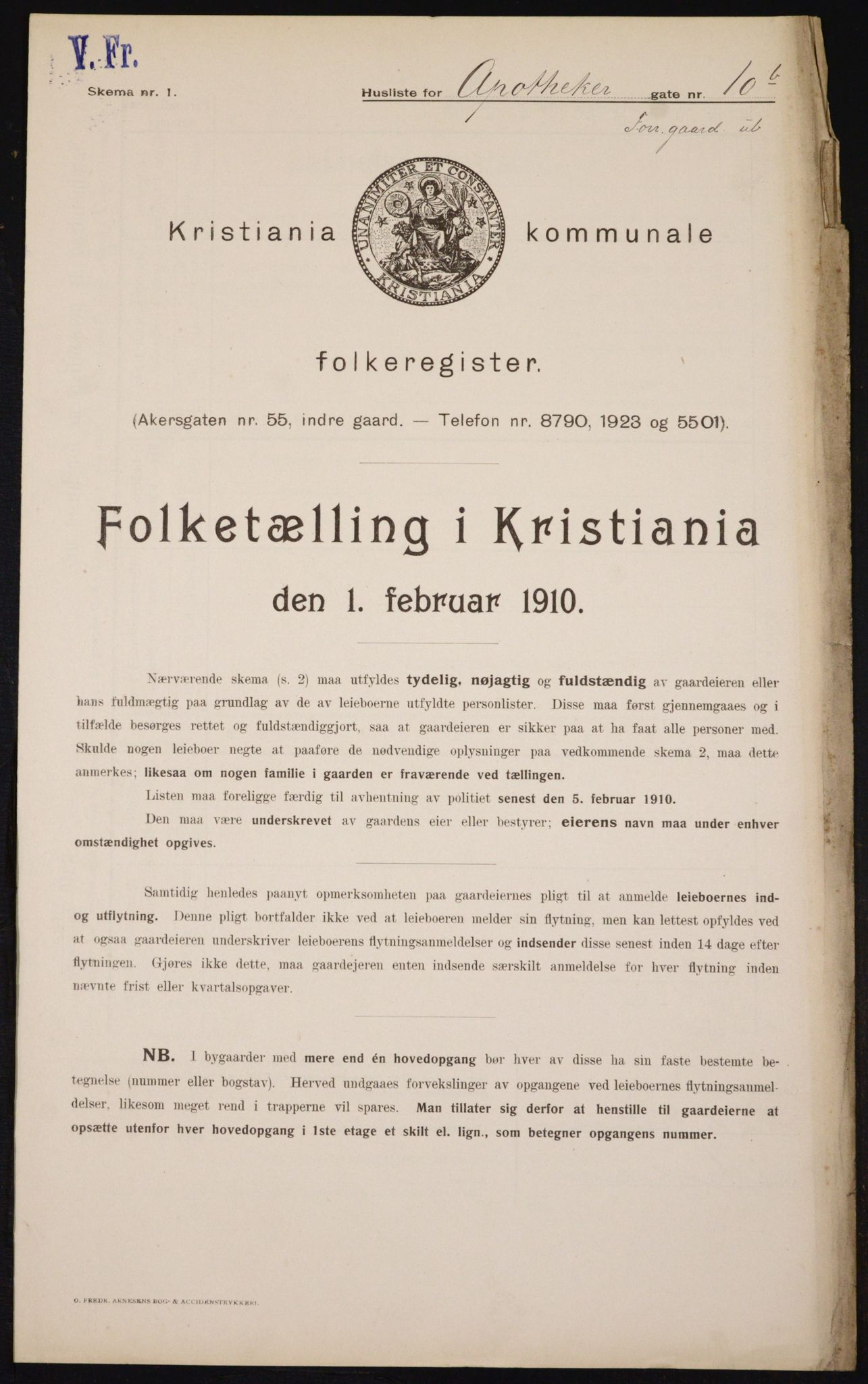 OBA, Municipal Census 1910 for Kristiania, 1910, p. 1288